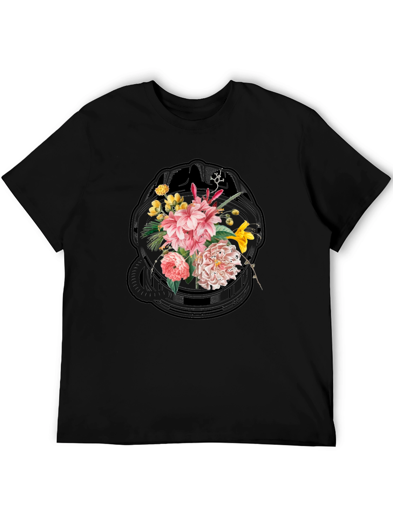 Floral Skull Graphic Black T-Shirt