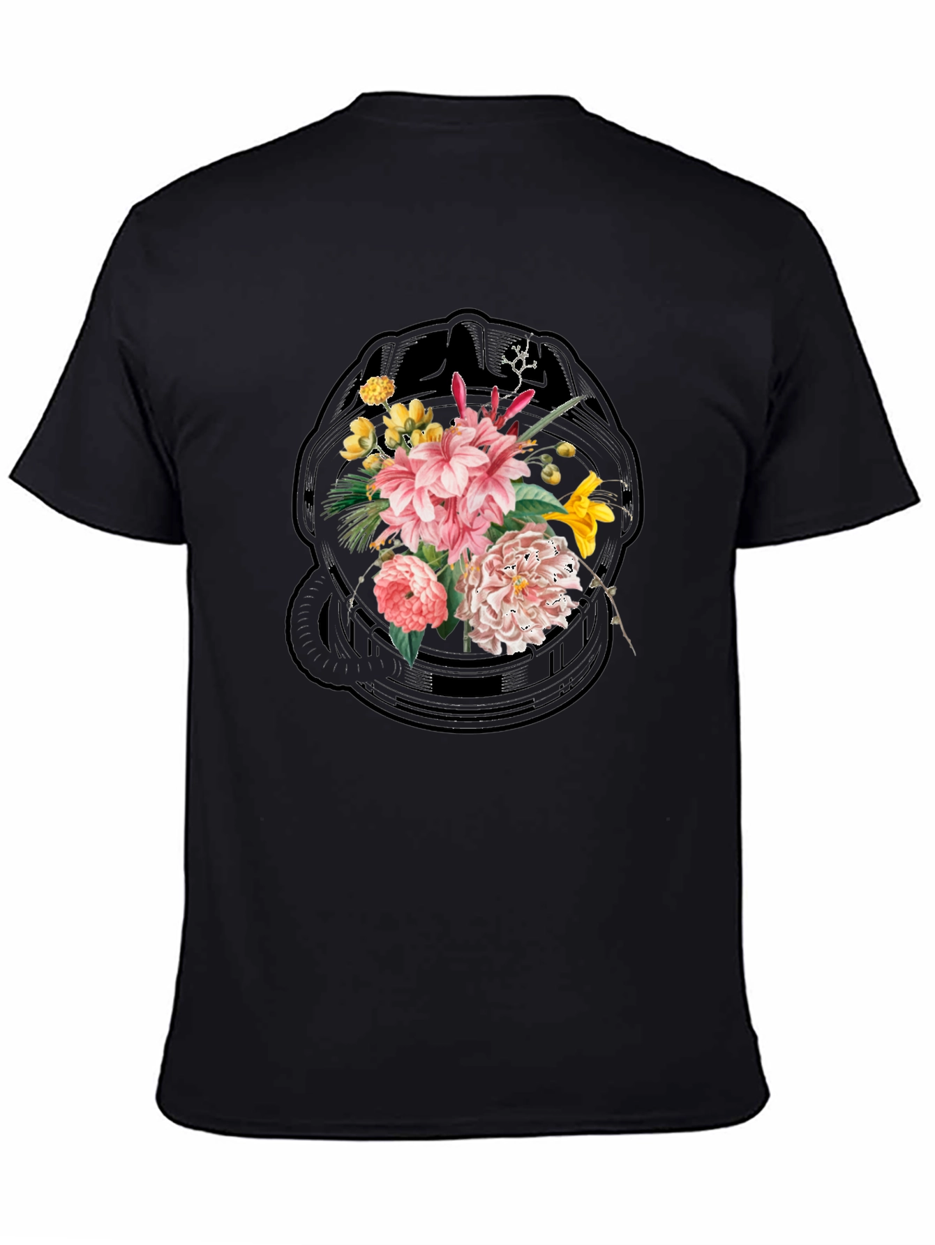 Floral Skull Graphic Black T-Shirt