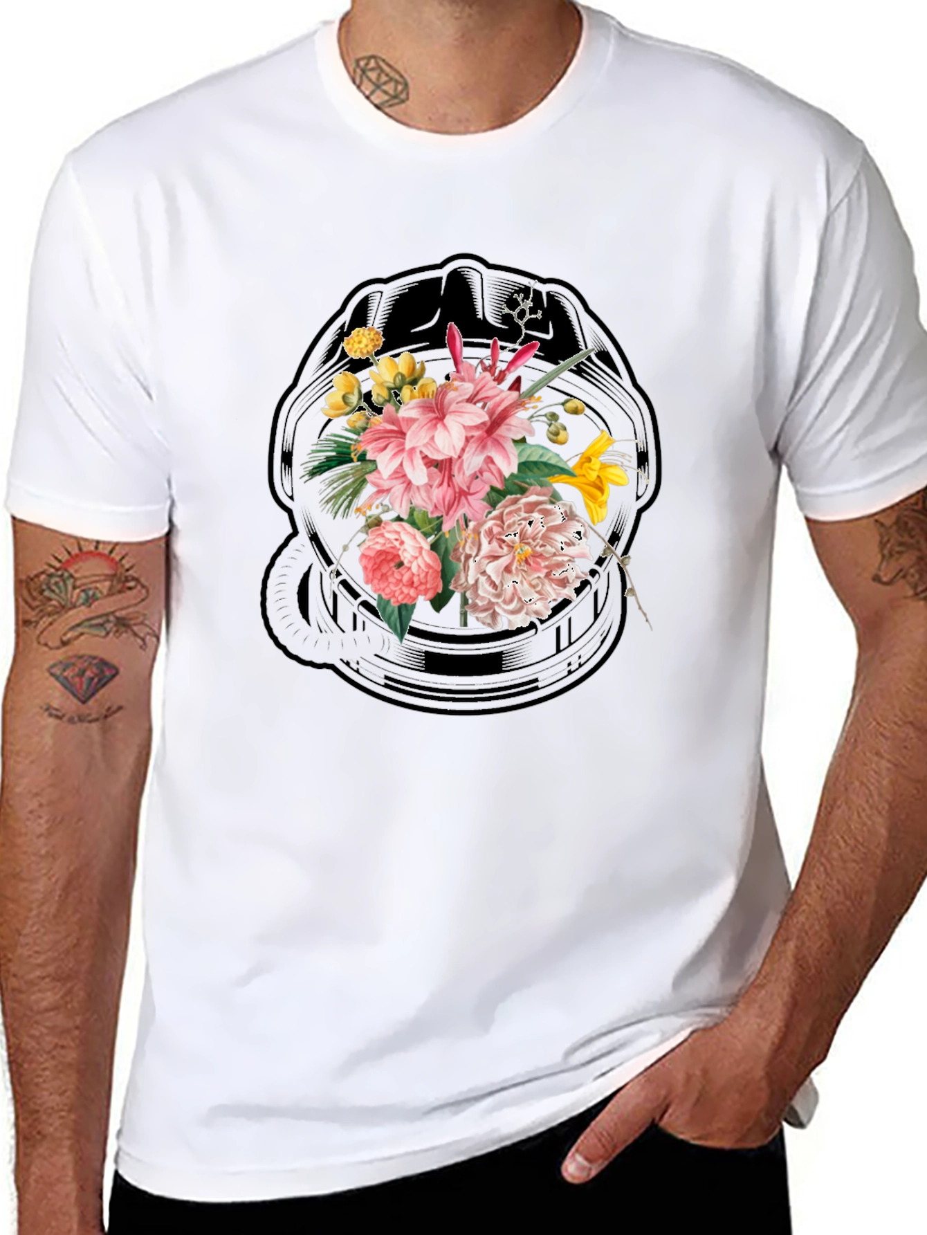 Floral Skull Graphic Black T-Shirt