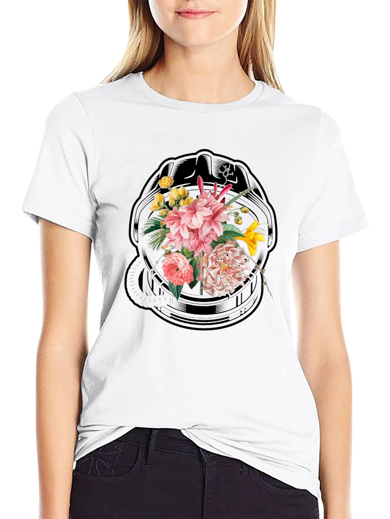 Floral Skull Graphic Black T-Shirt