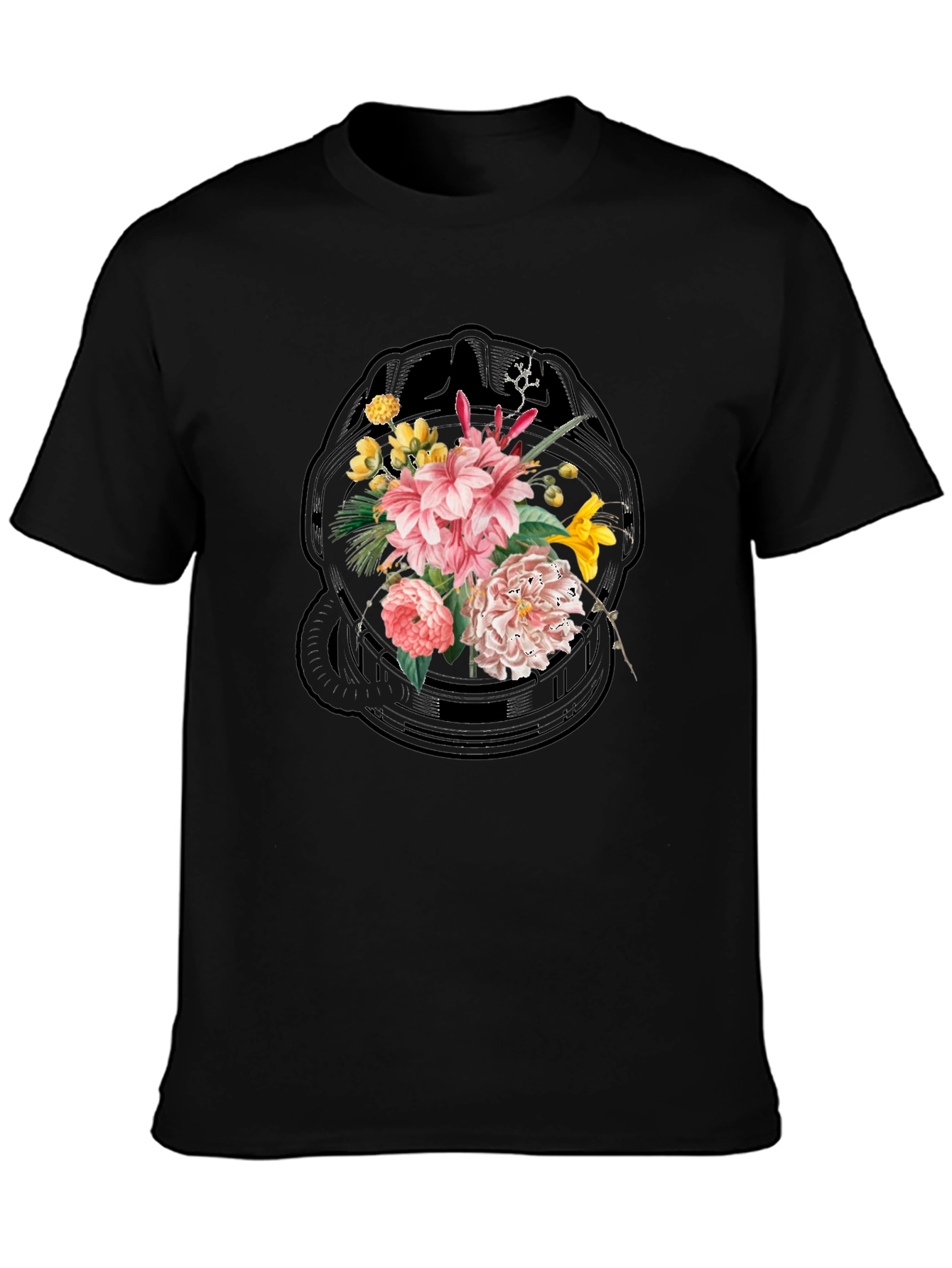Floral Skull Graphic Black T-Shirt