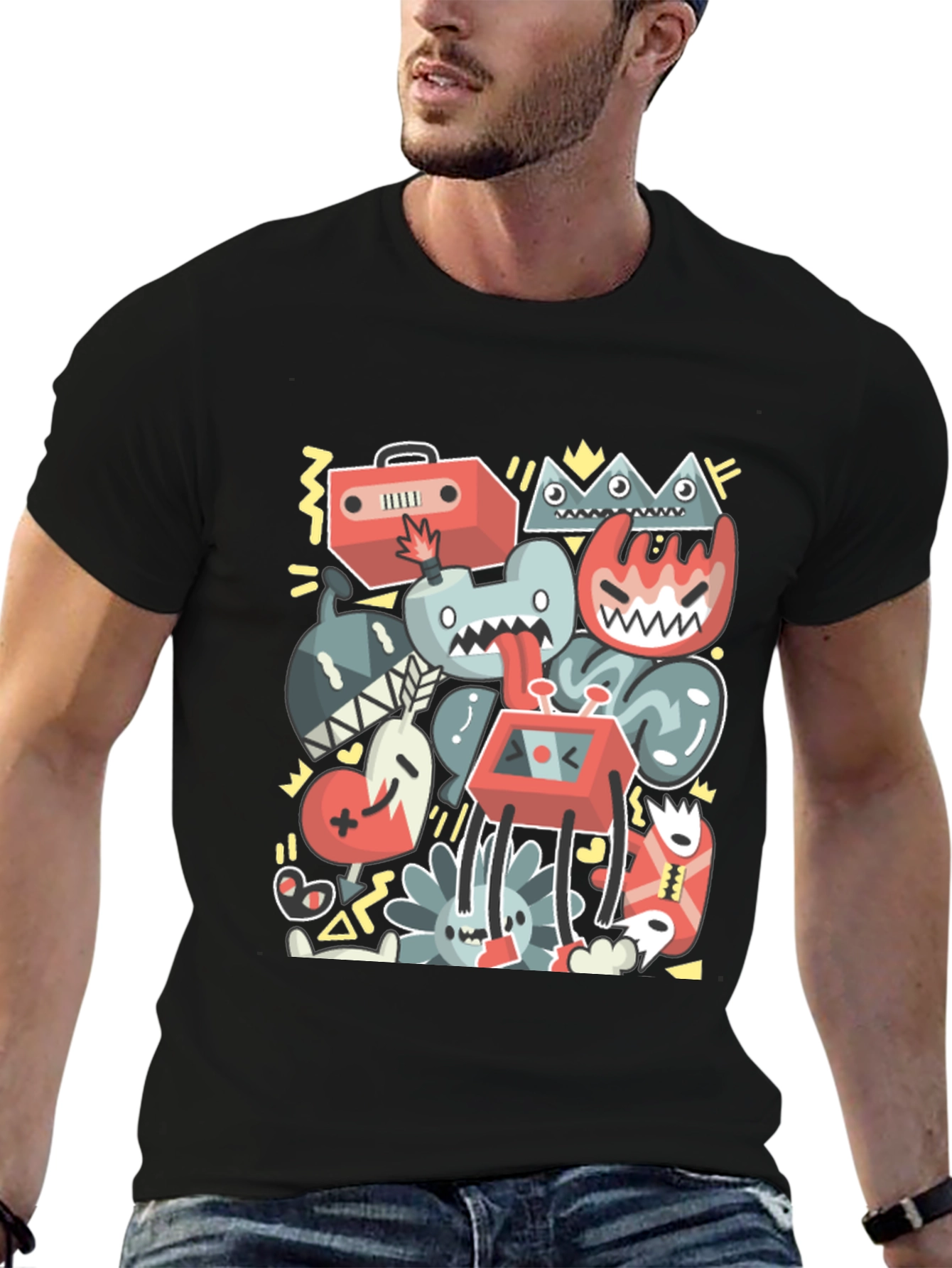 Funky Doodle Art T-Shirt - Black Cotton Tee