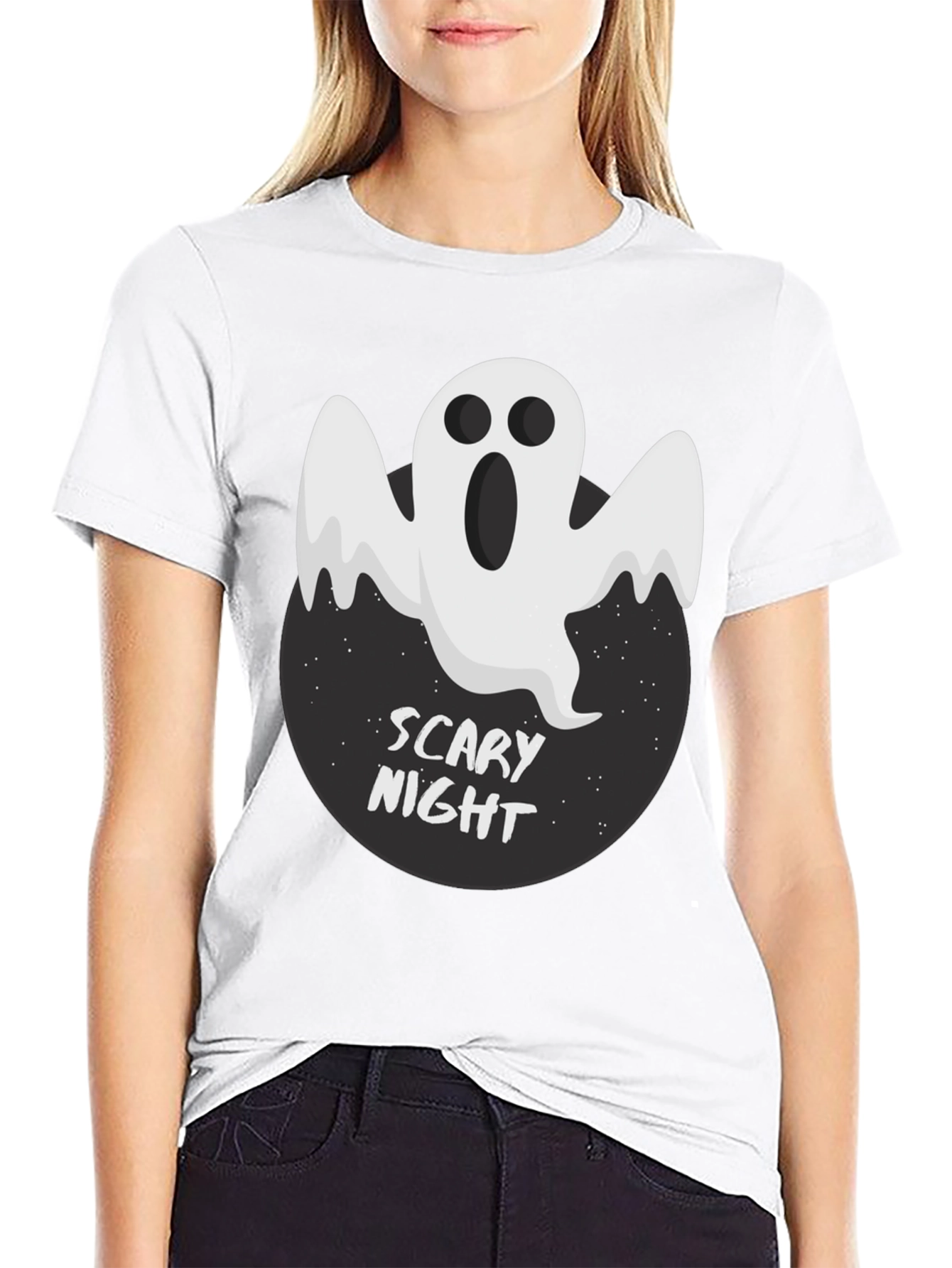 Scary Night Ghost Graphic Tee - Black