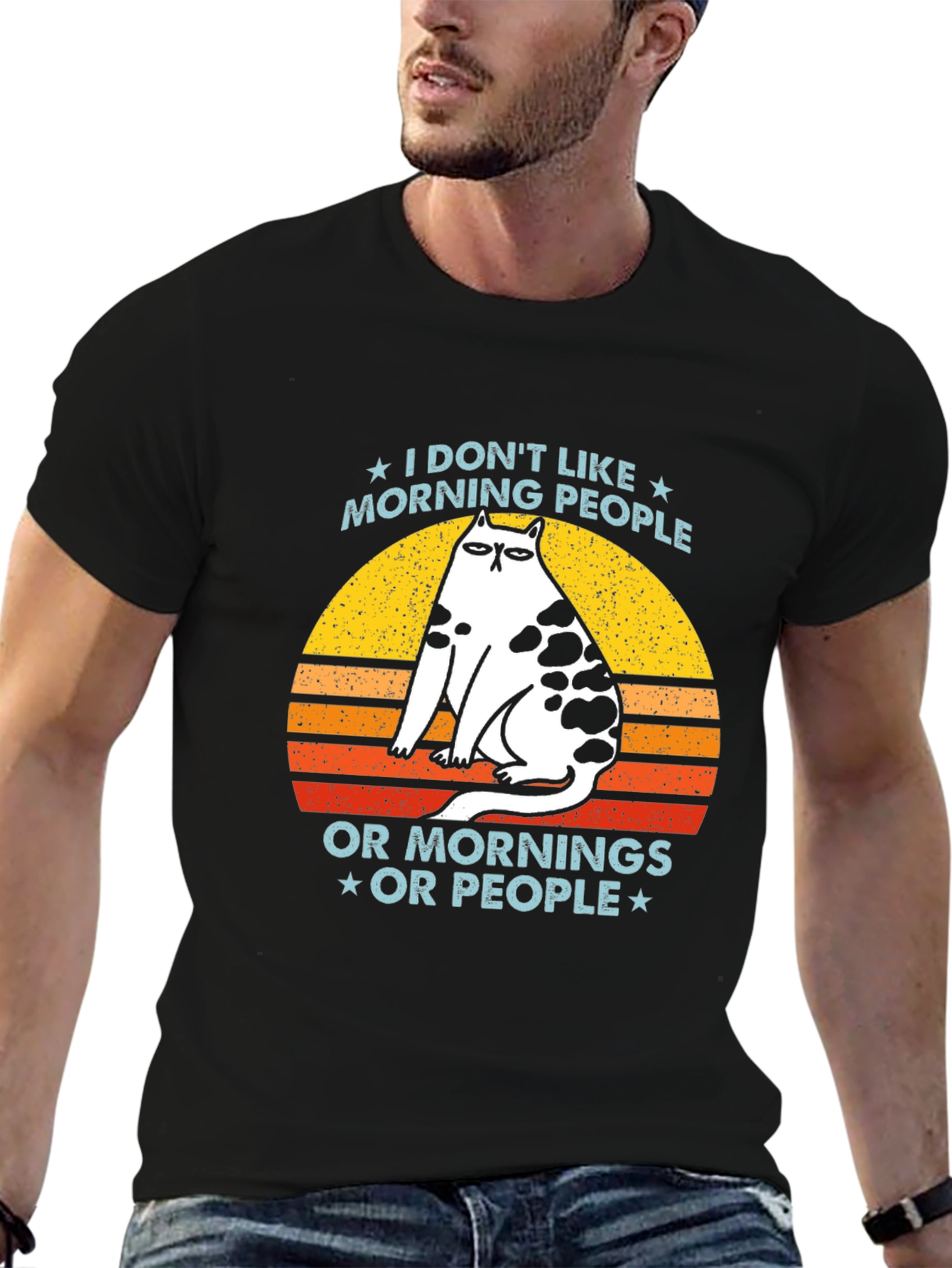 Funny Cat Morning People Graphic Tee
