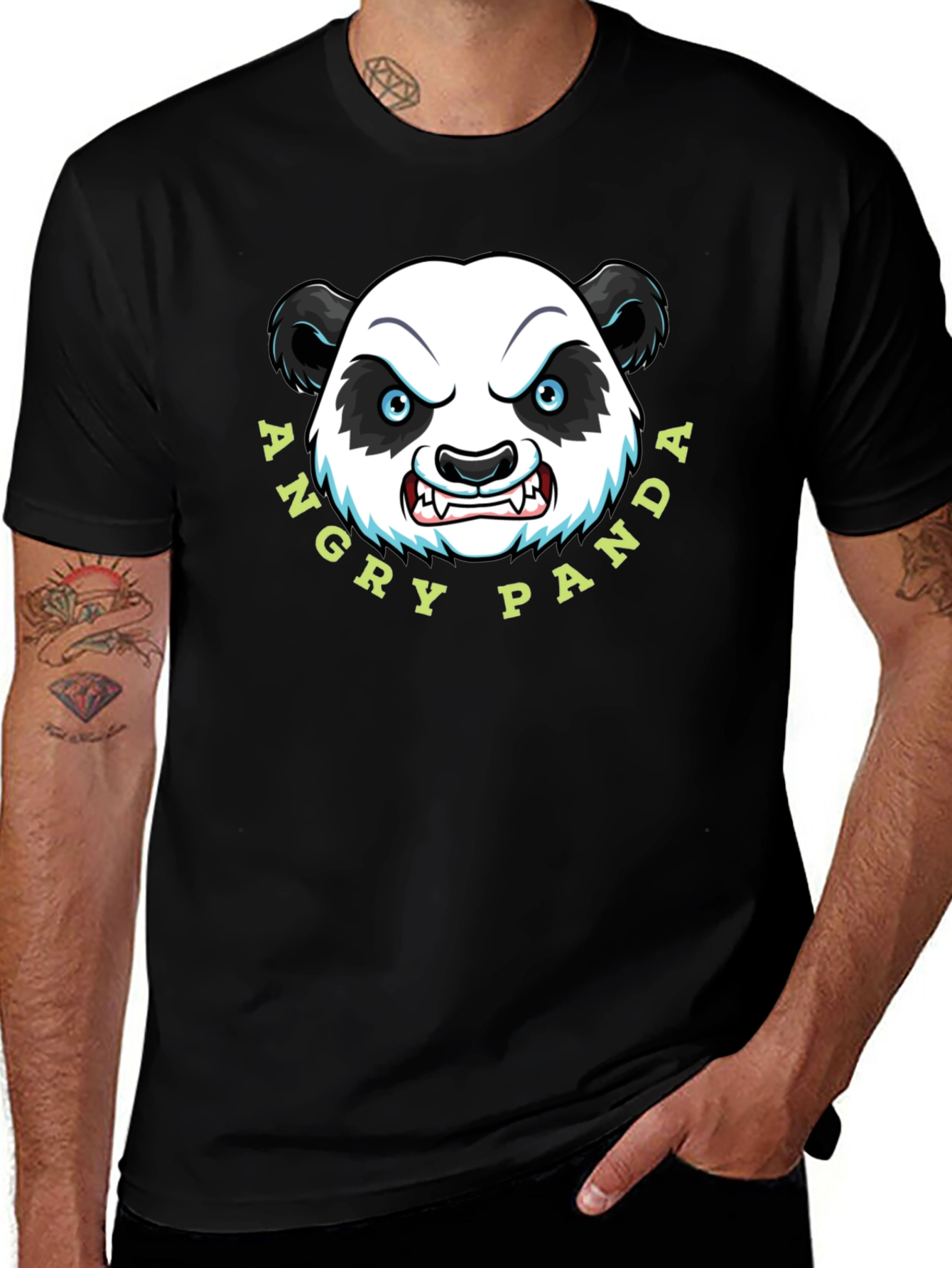 Angry Panda Graphic Tee - Black Cotton T-Shirt