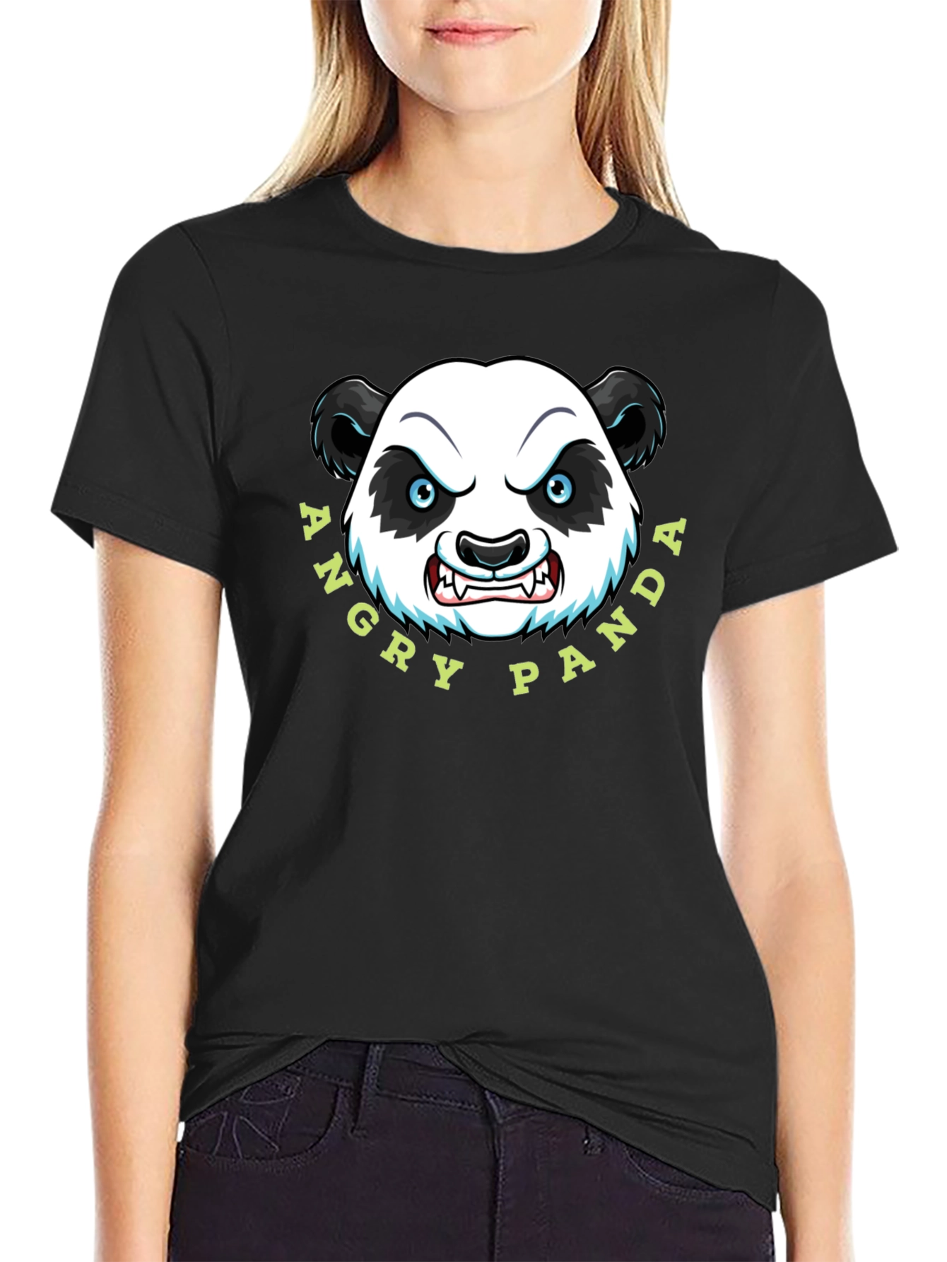 Angry Panda Graphic Tee - Black Cotton T-Shirt
