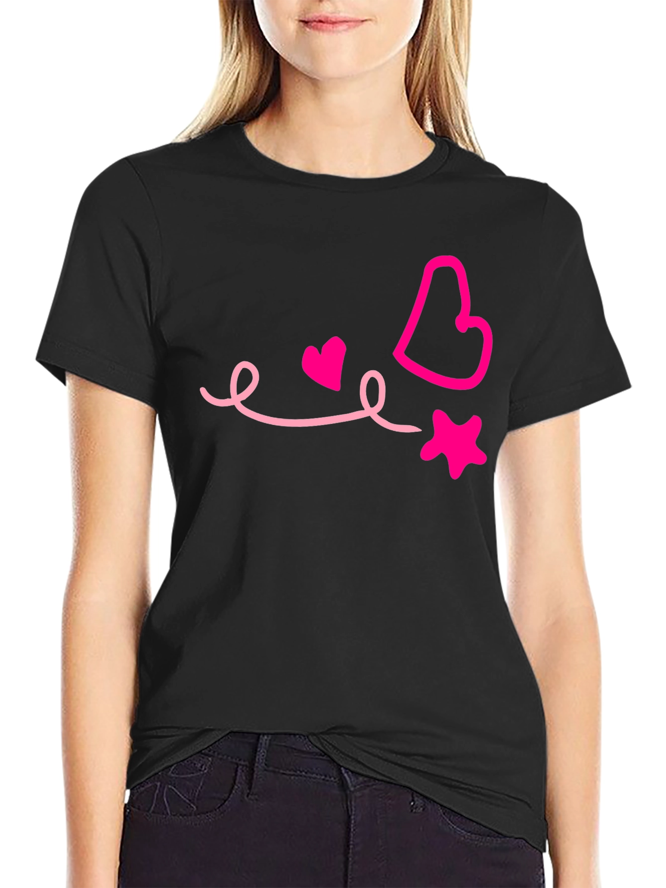Heart & Star Graphic Black Tee