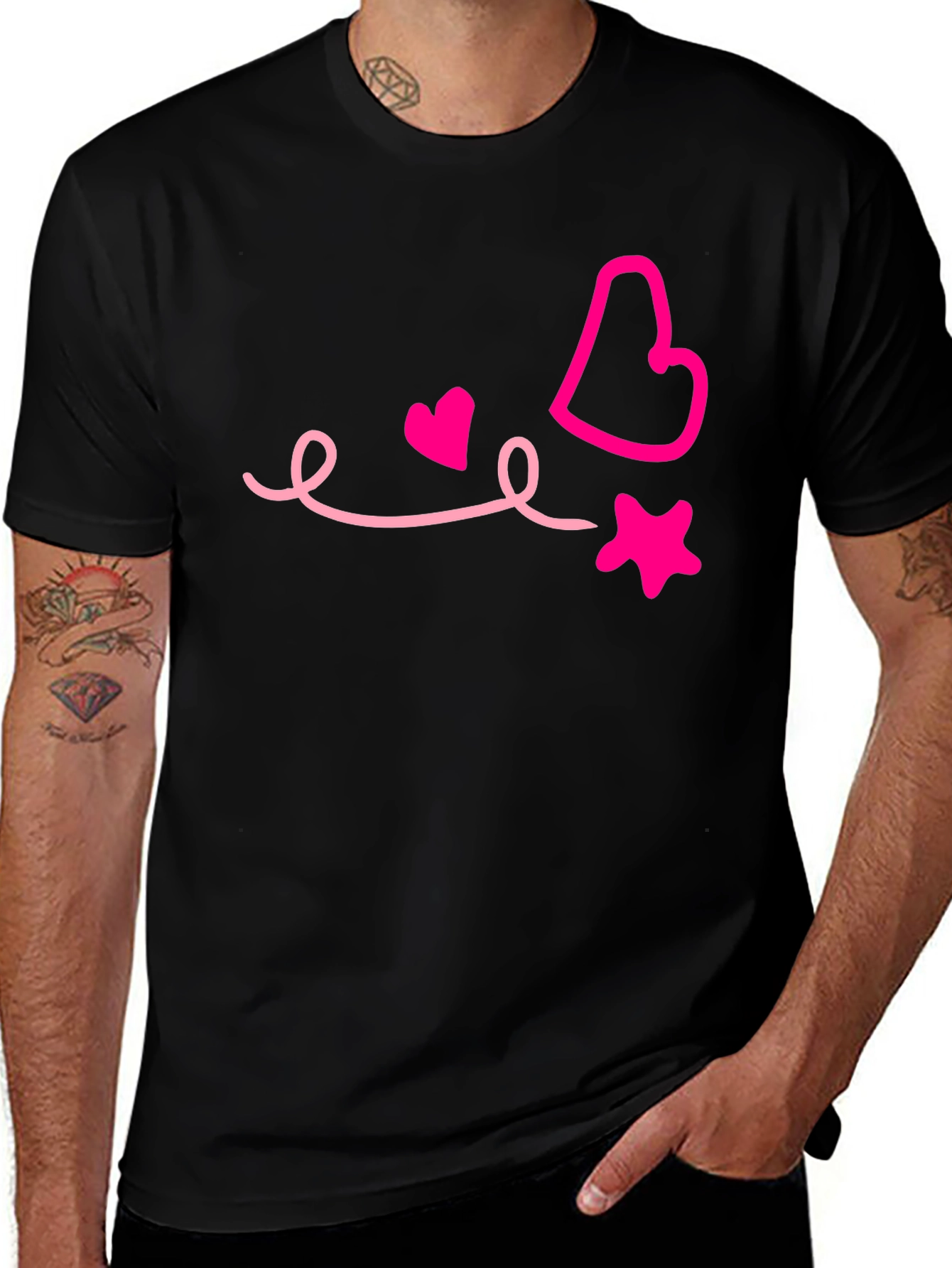 Heart & Star Graphic Black Tee