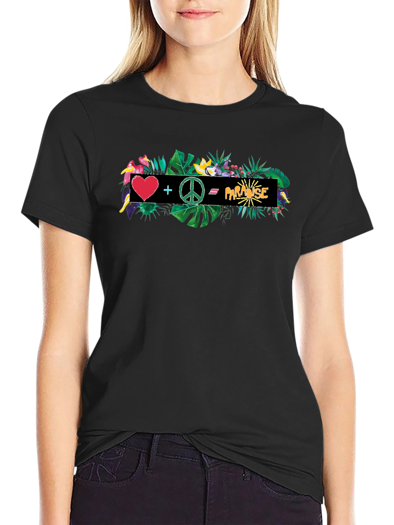 Tropical Paradise Graphic Tee - Heart Peace Vacation Vibes