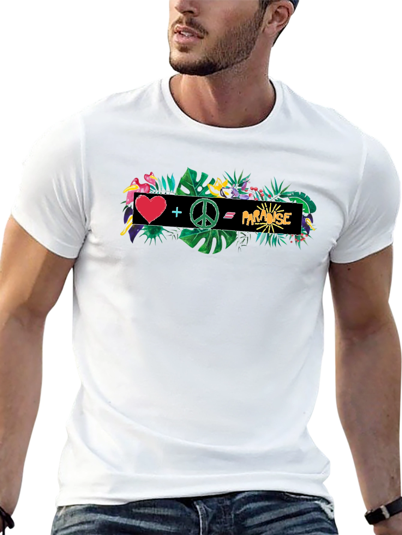 Tropical Paradise Graphic Tee - Heart Peace Vacation Vibes