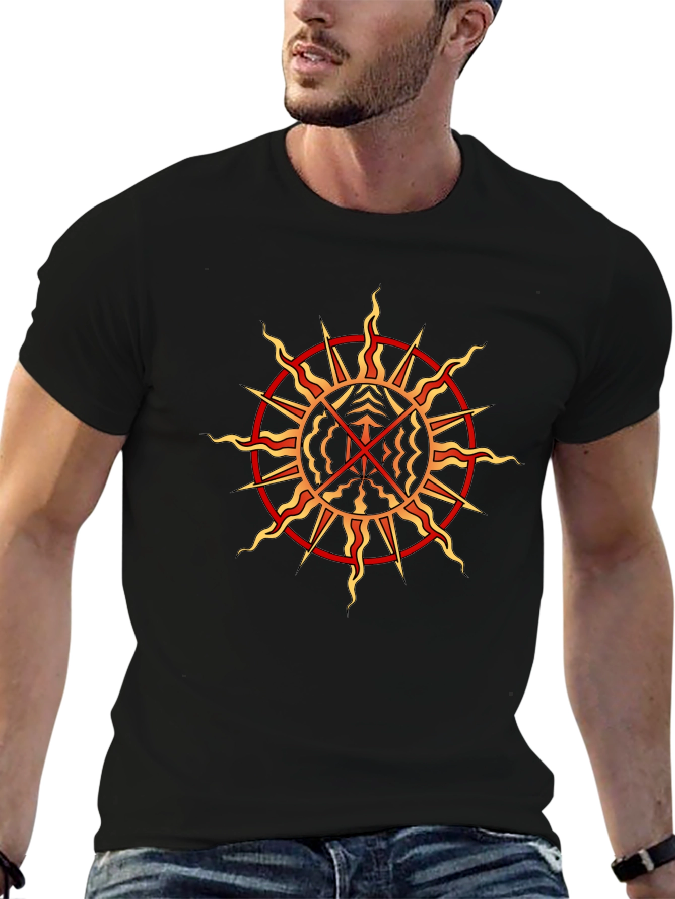 Mystic Sun Graphic Tee - Black Crew Neck T-Shirt