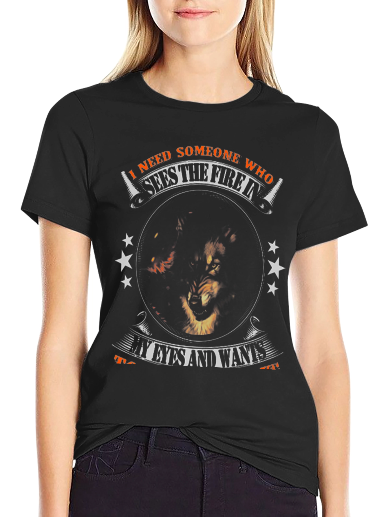 Fiery Wolf Graphic Print Tee