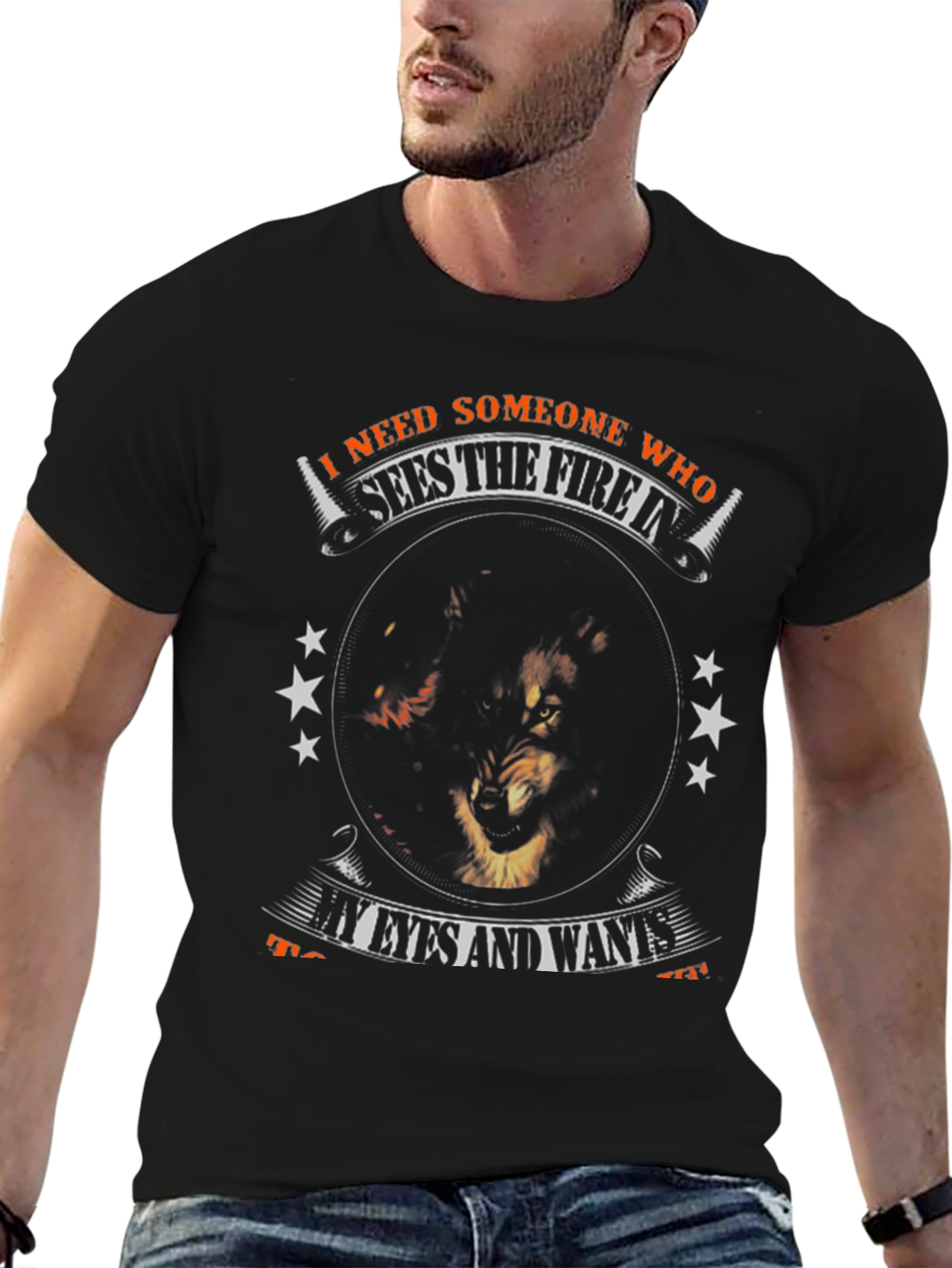 Fiery Wolf Graphic Print Tee
