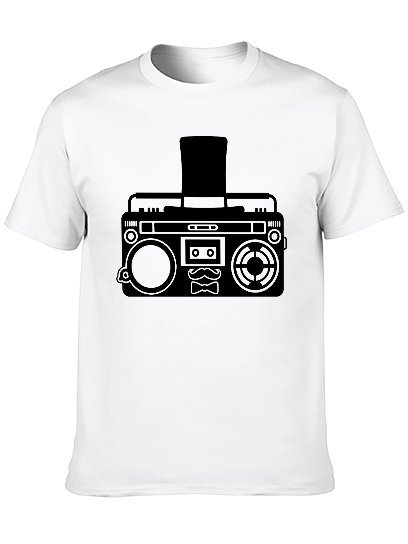 Retro Boombox Top Hat Mustache T-Shirt