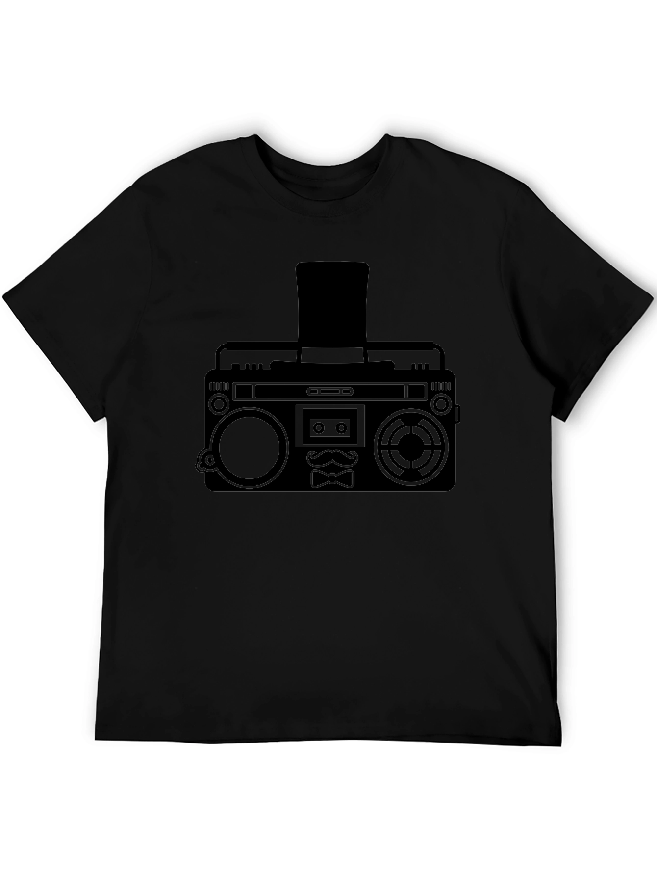 Retro Boombox Top Hat Mustache T-Shirt
