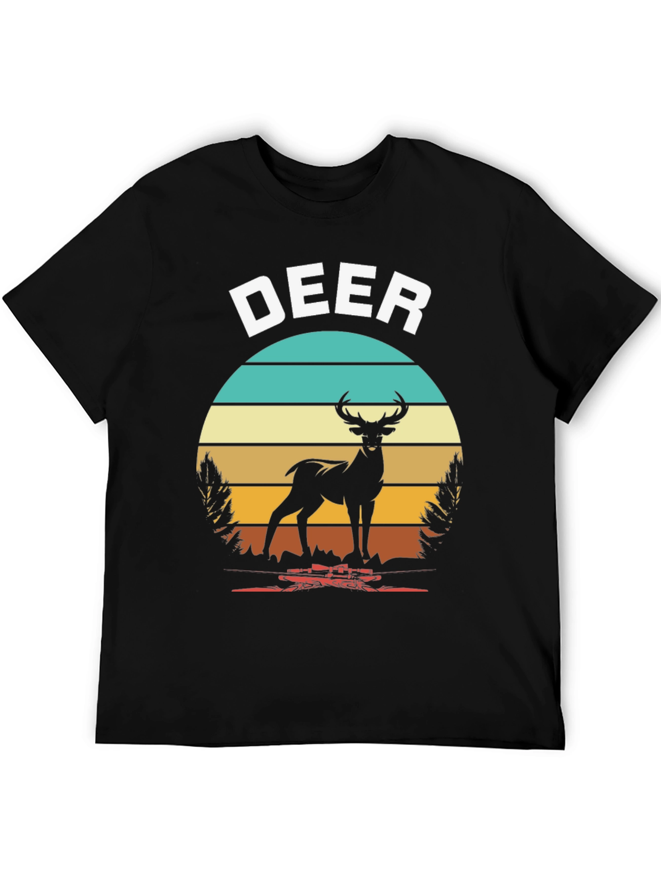 Deer Graphic Tee Retro Sunset Design