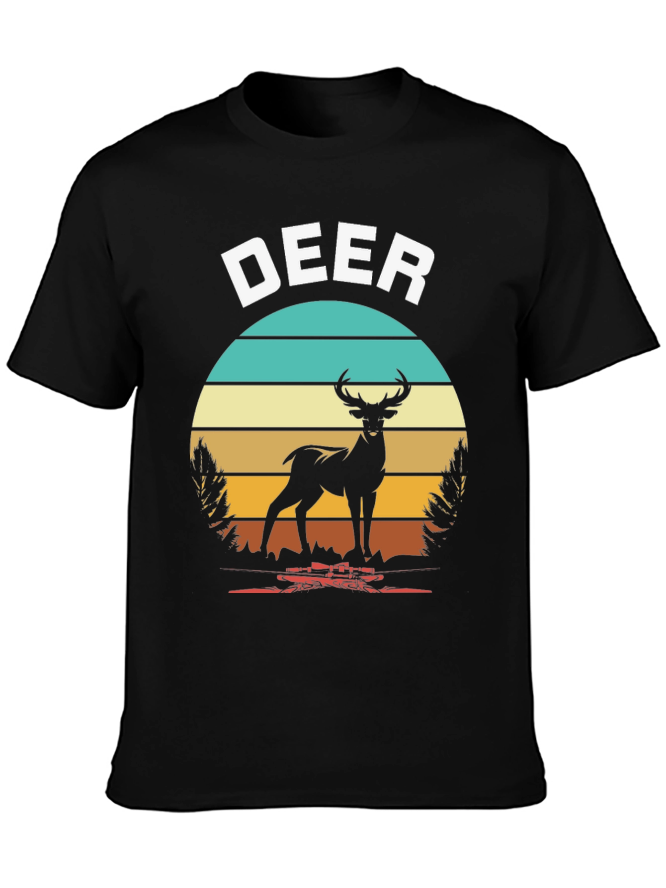 Deer Graphic Tee Retro Sunset Design