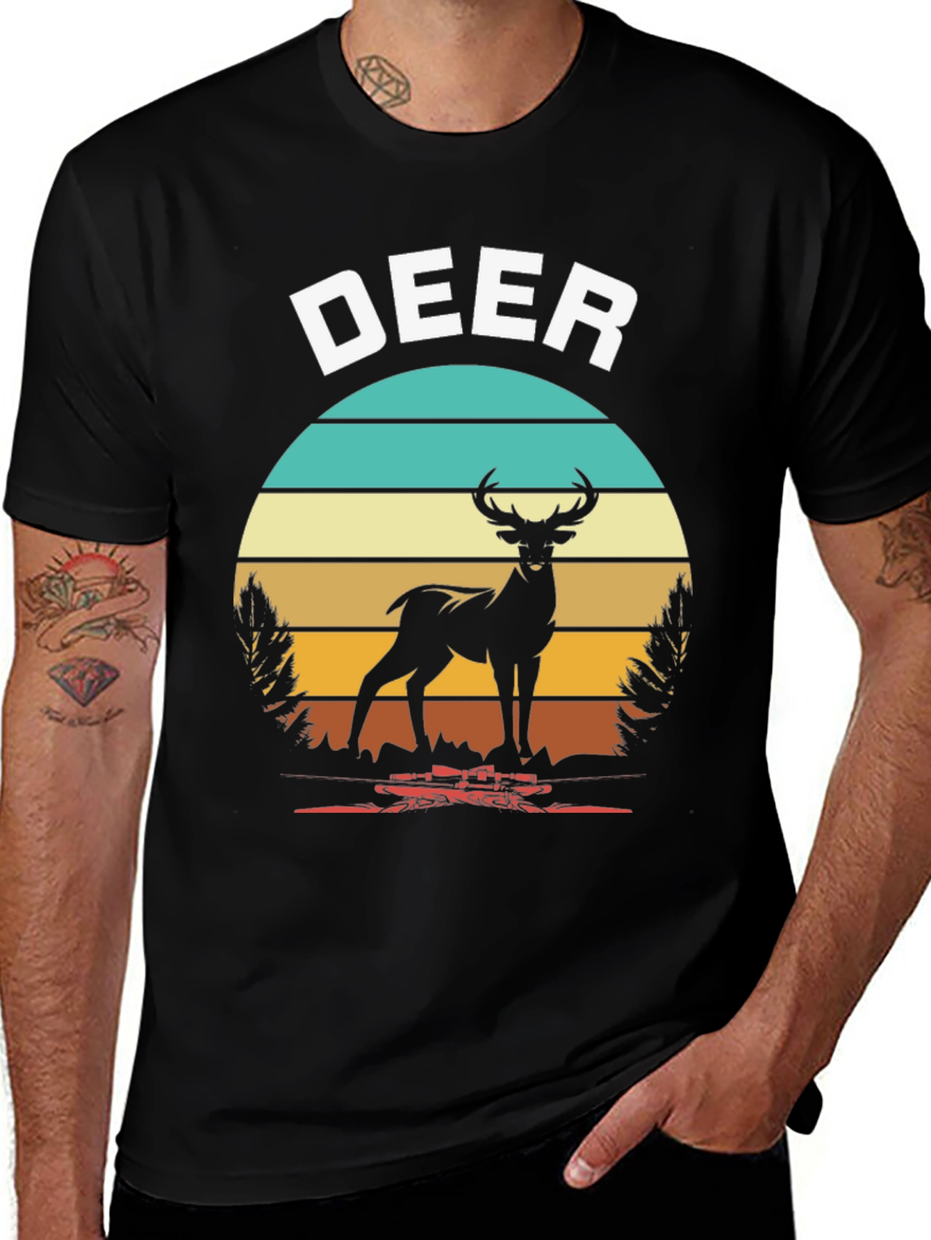 Deer Graphic Tee Retro Sunset Design