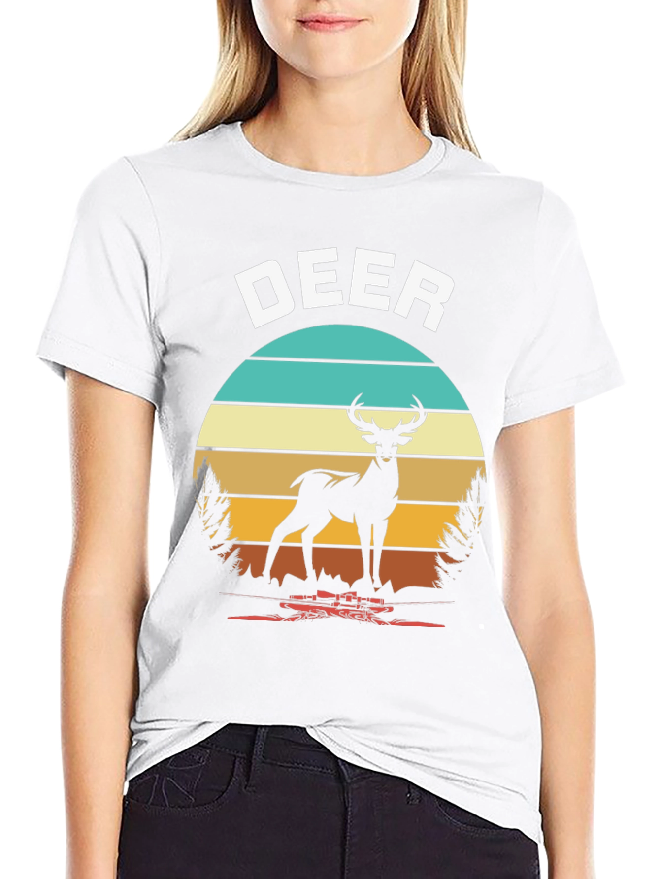 Deer Graphic Tee Retro Sunset Design