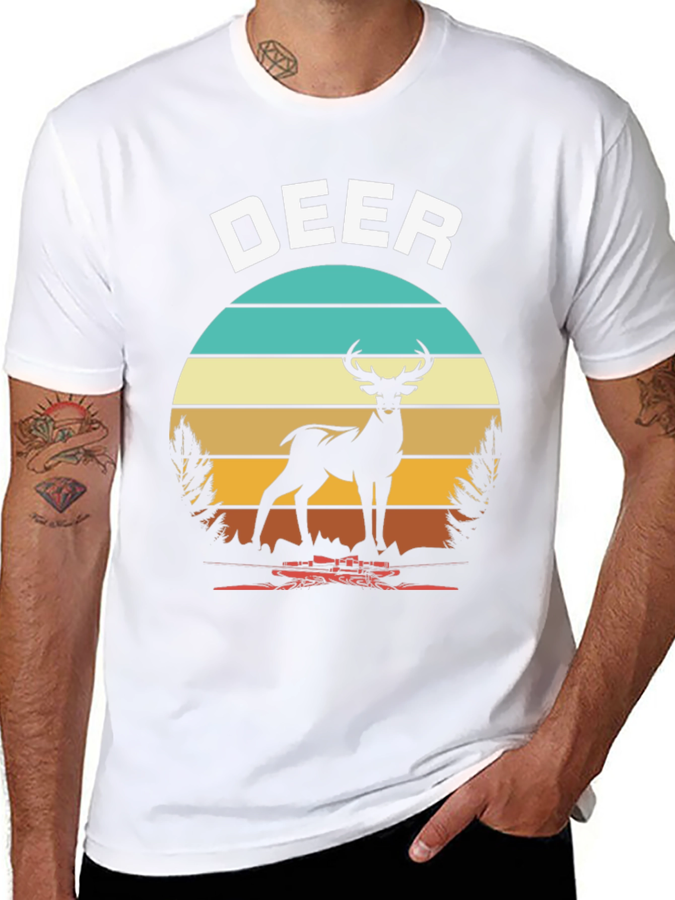 Deer Graphic Tee Retro Sunset Design