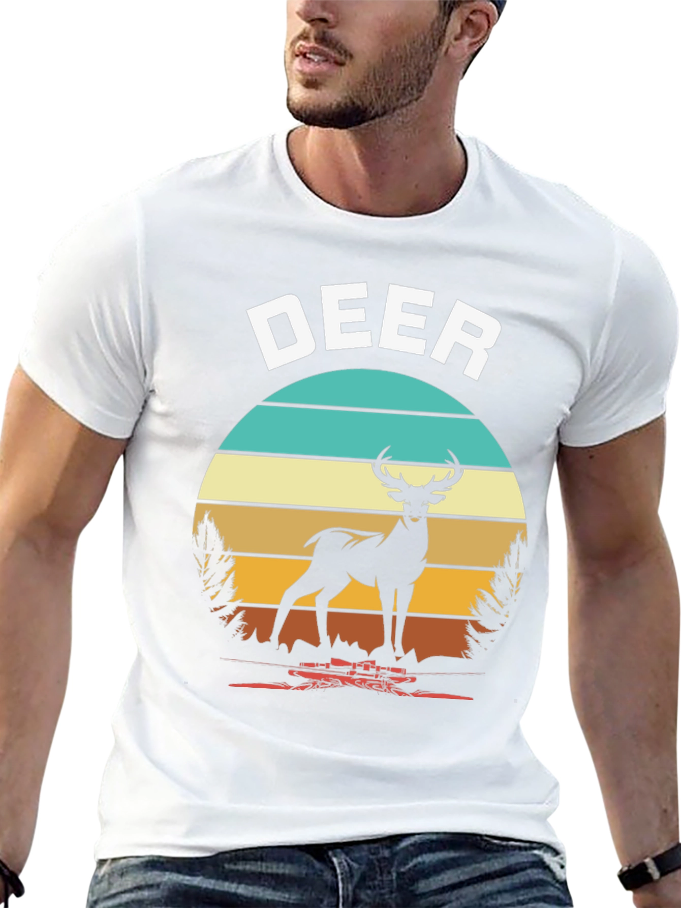 Deer Graphic Tee Retro Sunset Design