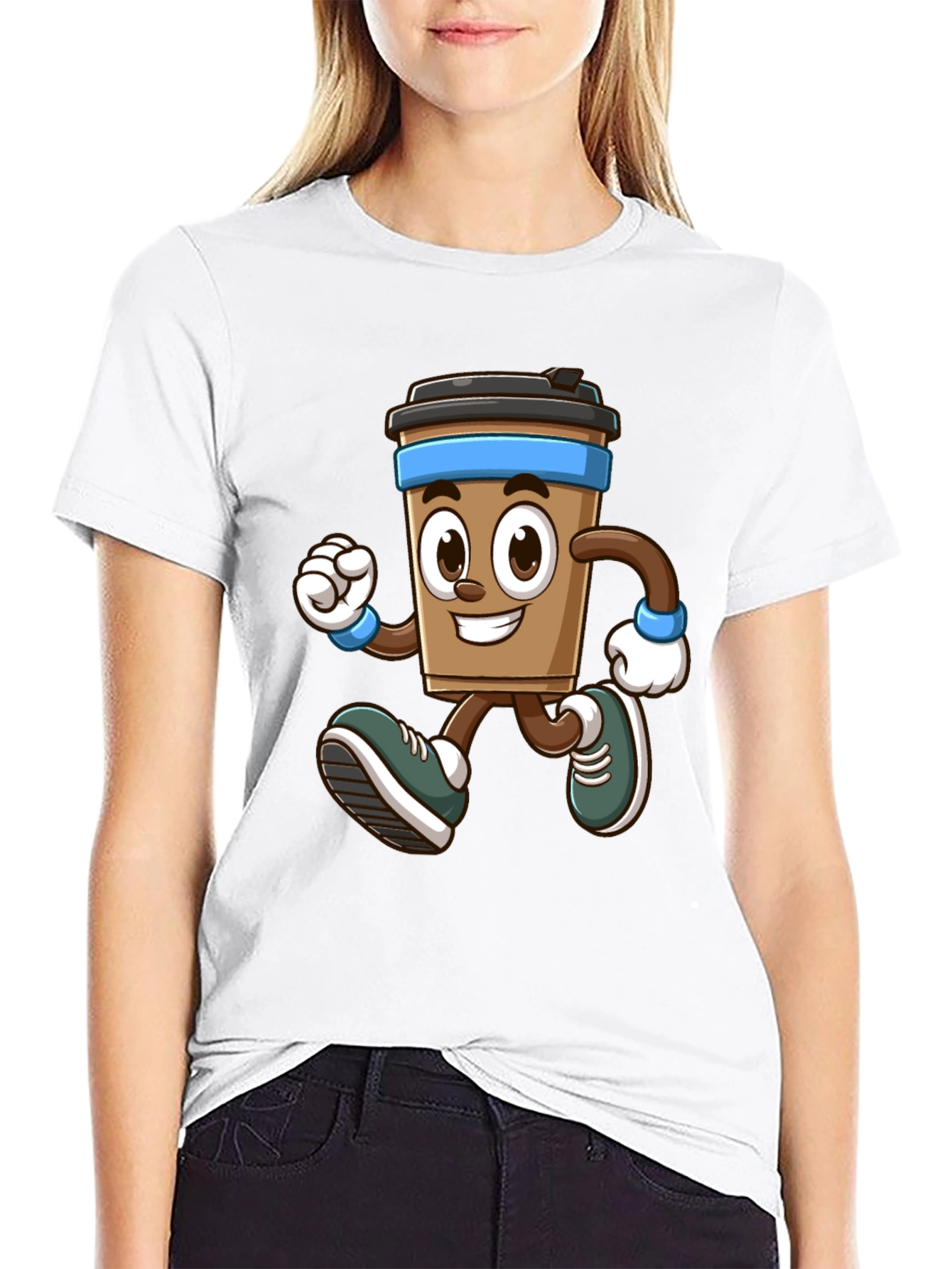 Funny Running Coffee Cup Graphic T-Shirt