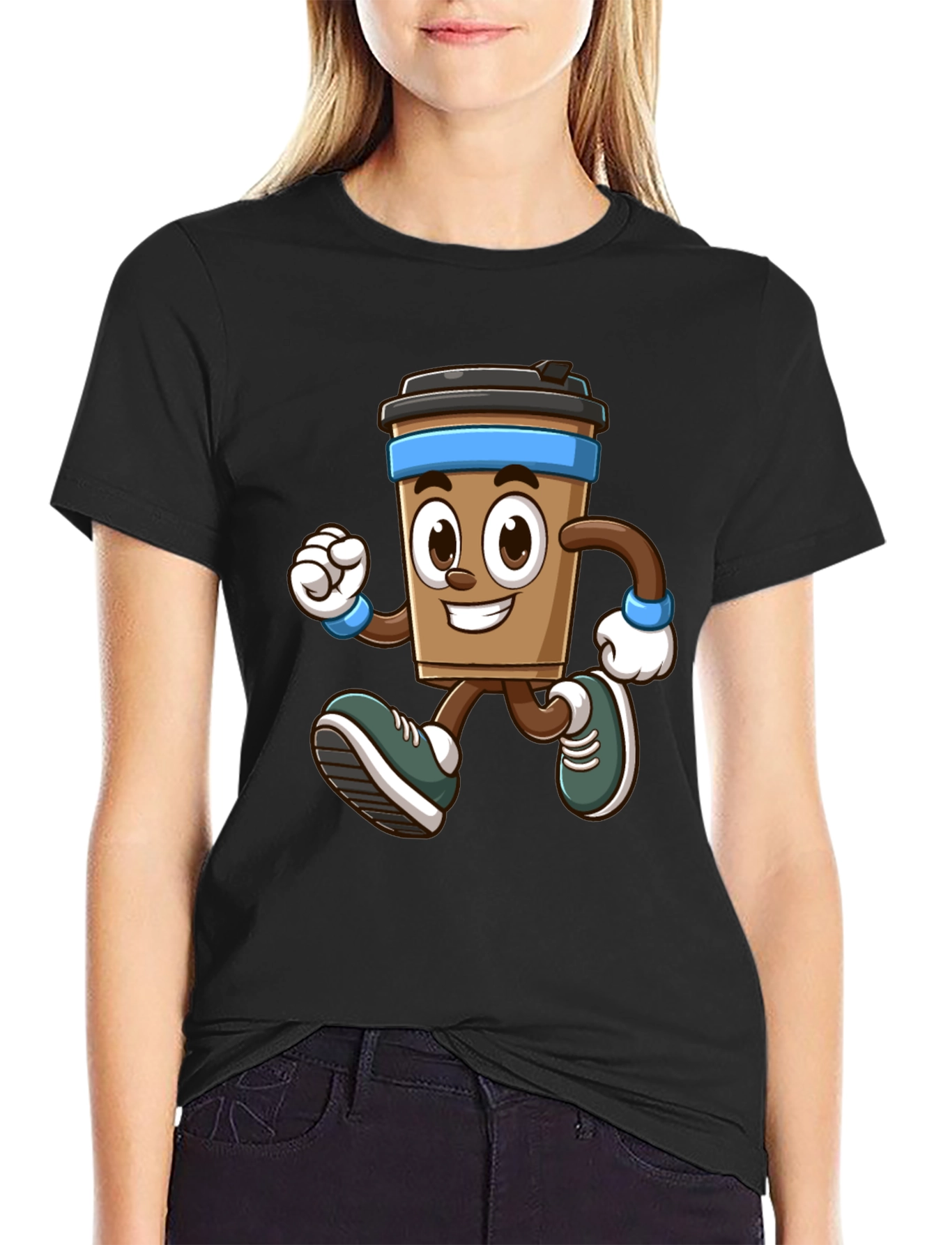 Funny Running Coffee Cup Graphic T-Shirt