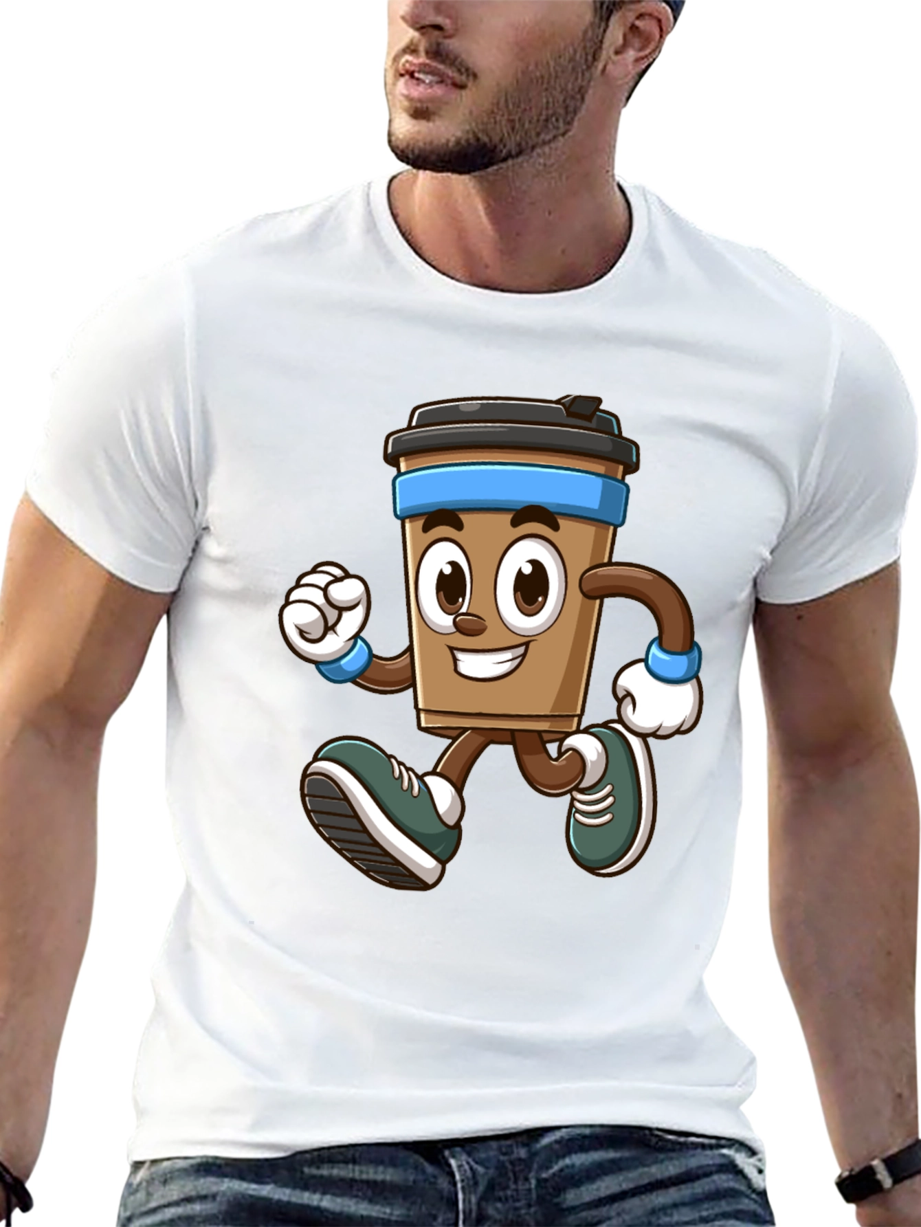 Funny Running Coffee Cup Graphic T-Shirt