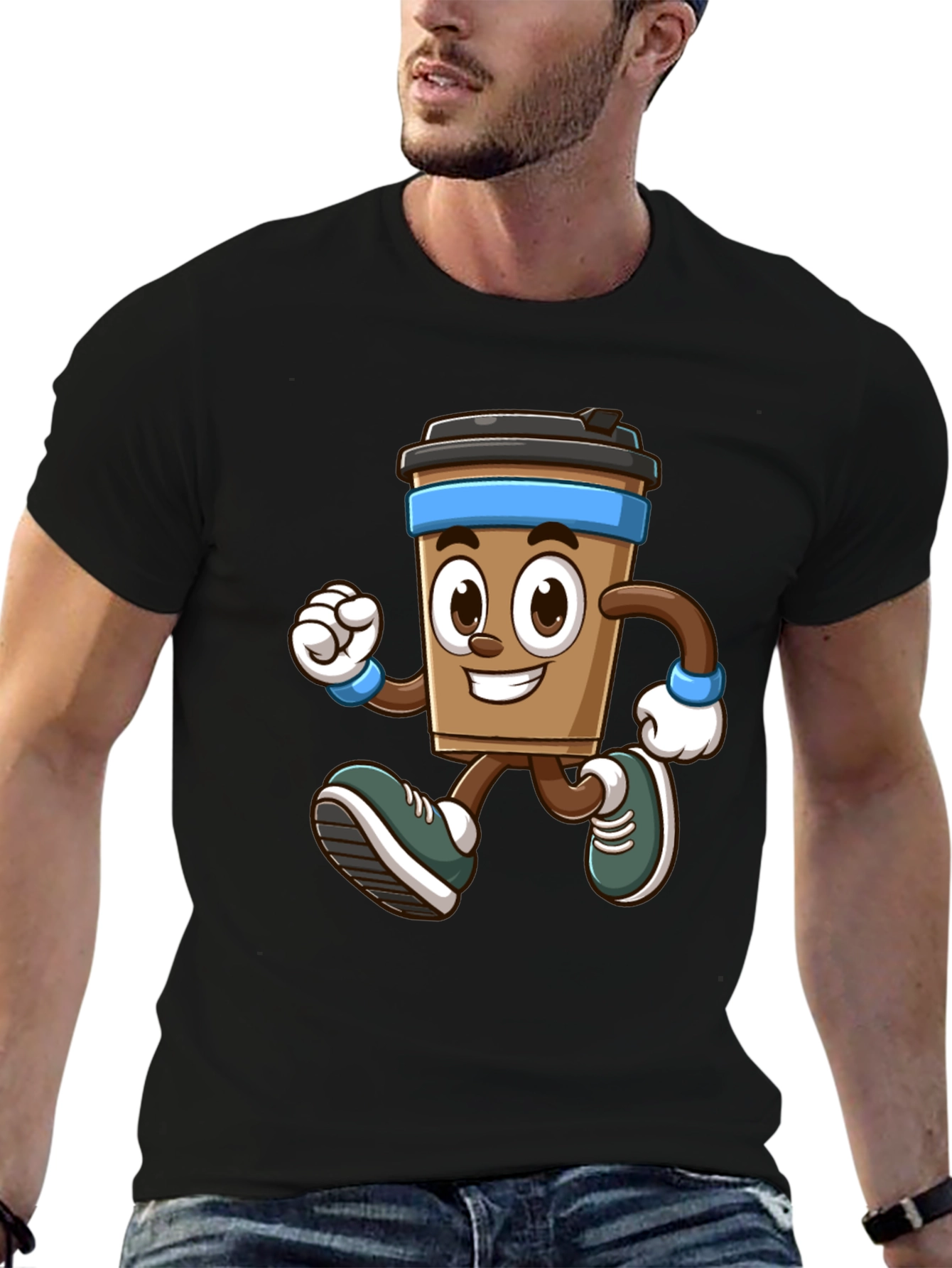 Funny Running Coffee Cup Graphic T-Shirt