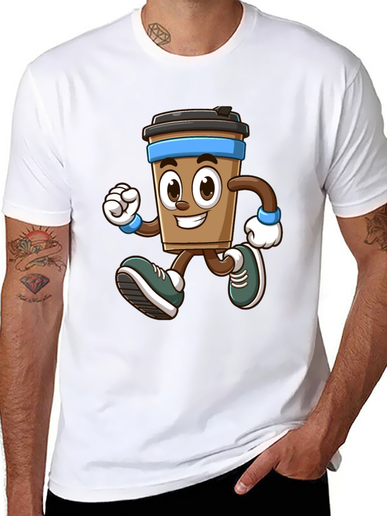 Funny Running Coffee Cup Graphic T-Shirt