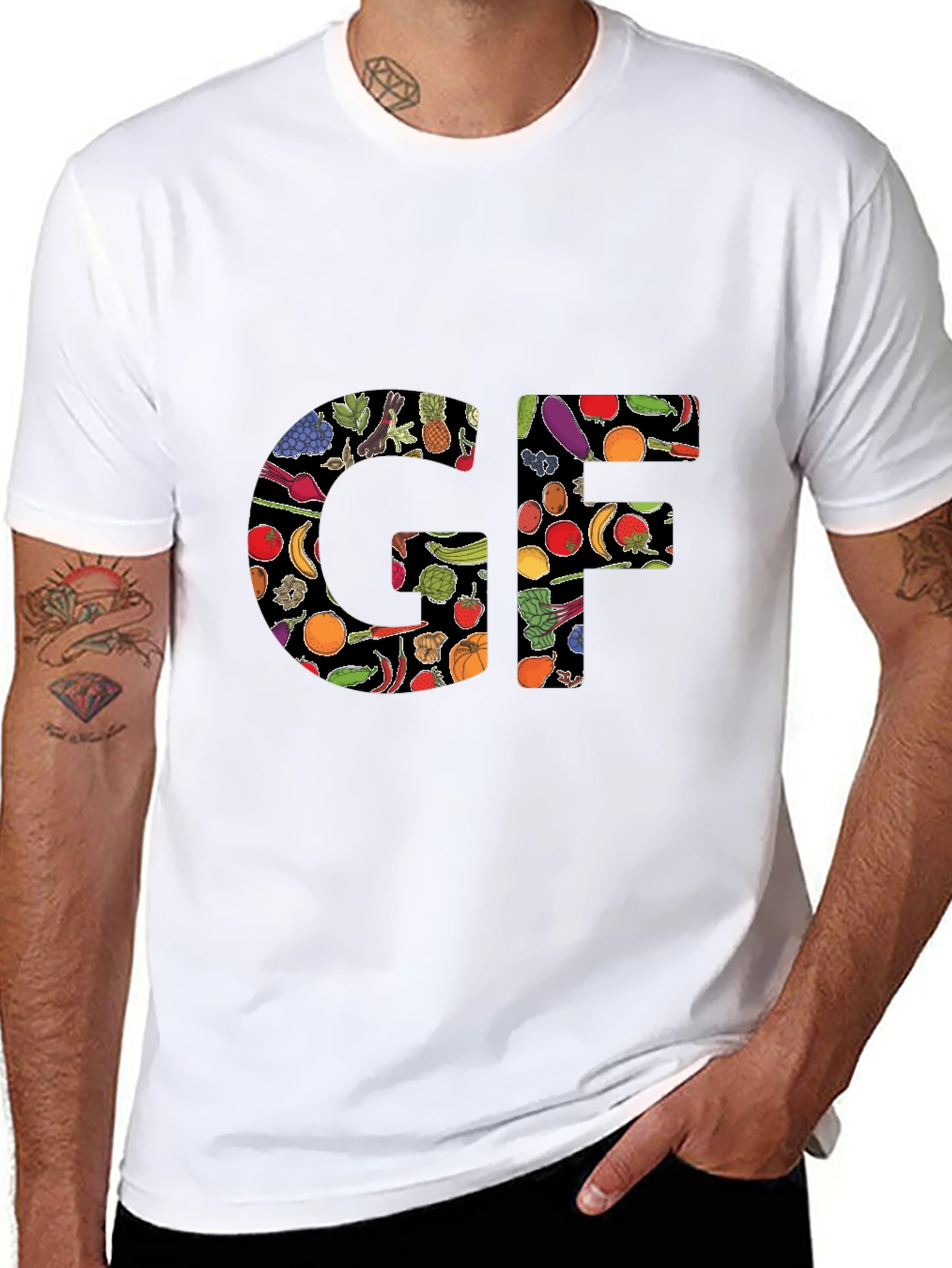 Gluten-Free GF Food Pattern Black T-Shirt