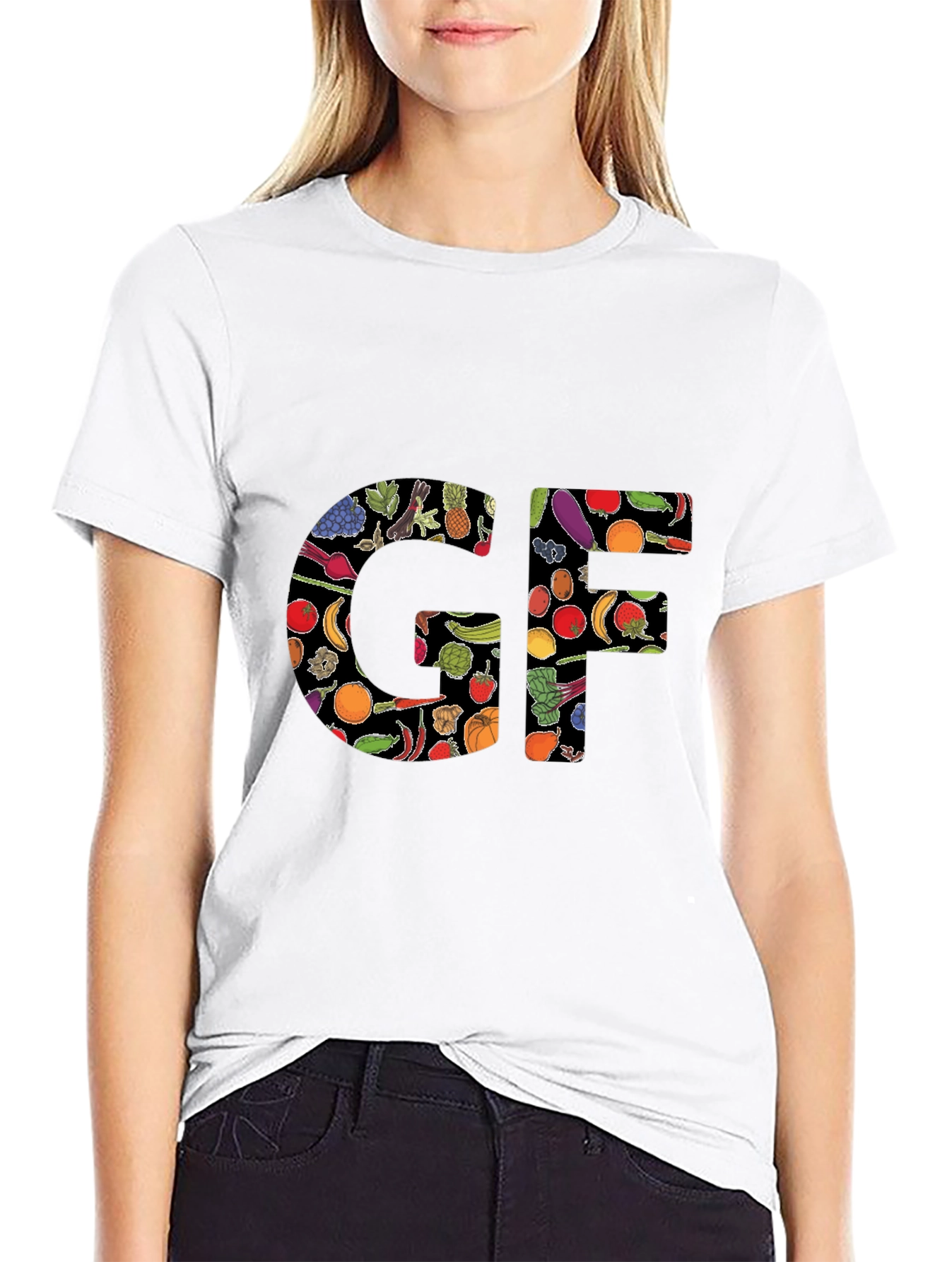 Gluten-Free GF Food Pattern Black T-Shirt
