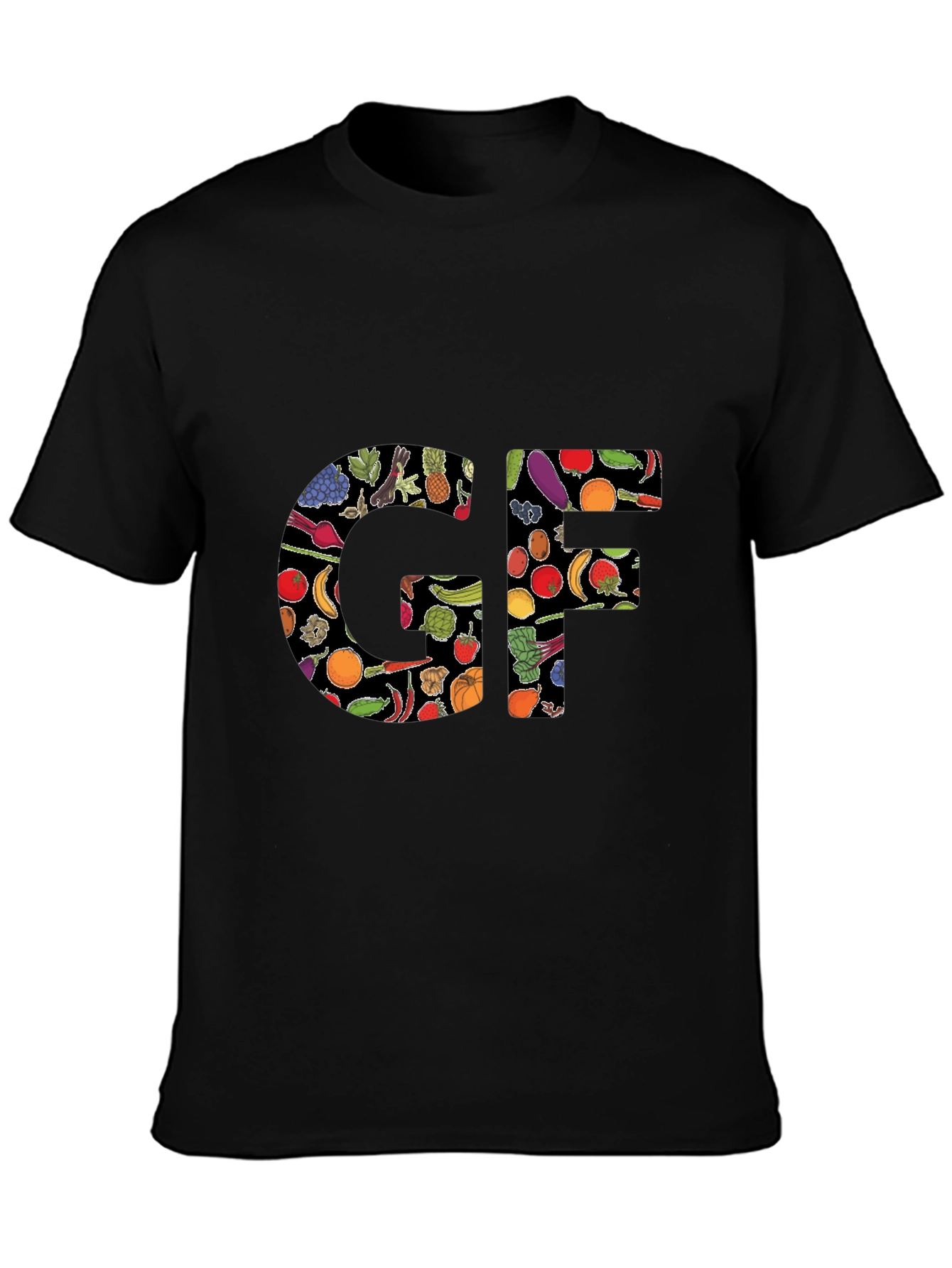 Gluten-Free GF Food Pattern Black T-Shirt