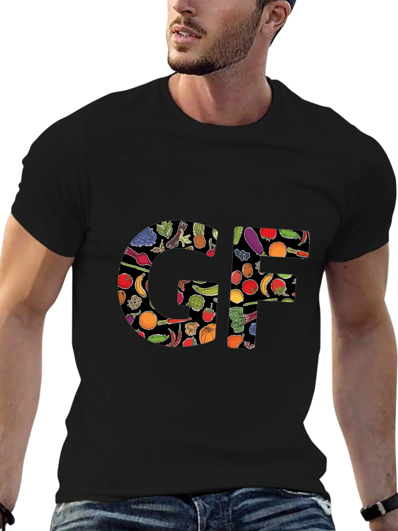 Gluten-Free GF Food Pattern Black T-Shirt