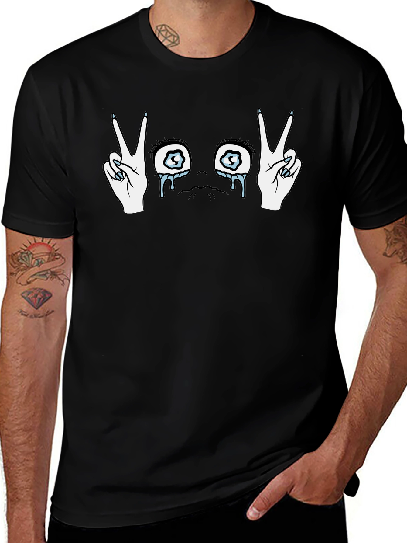 Crying Eyes Peace Sign Graphic T-Shirt