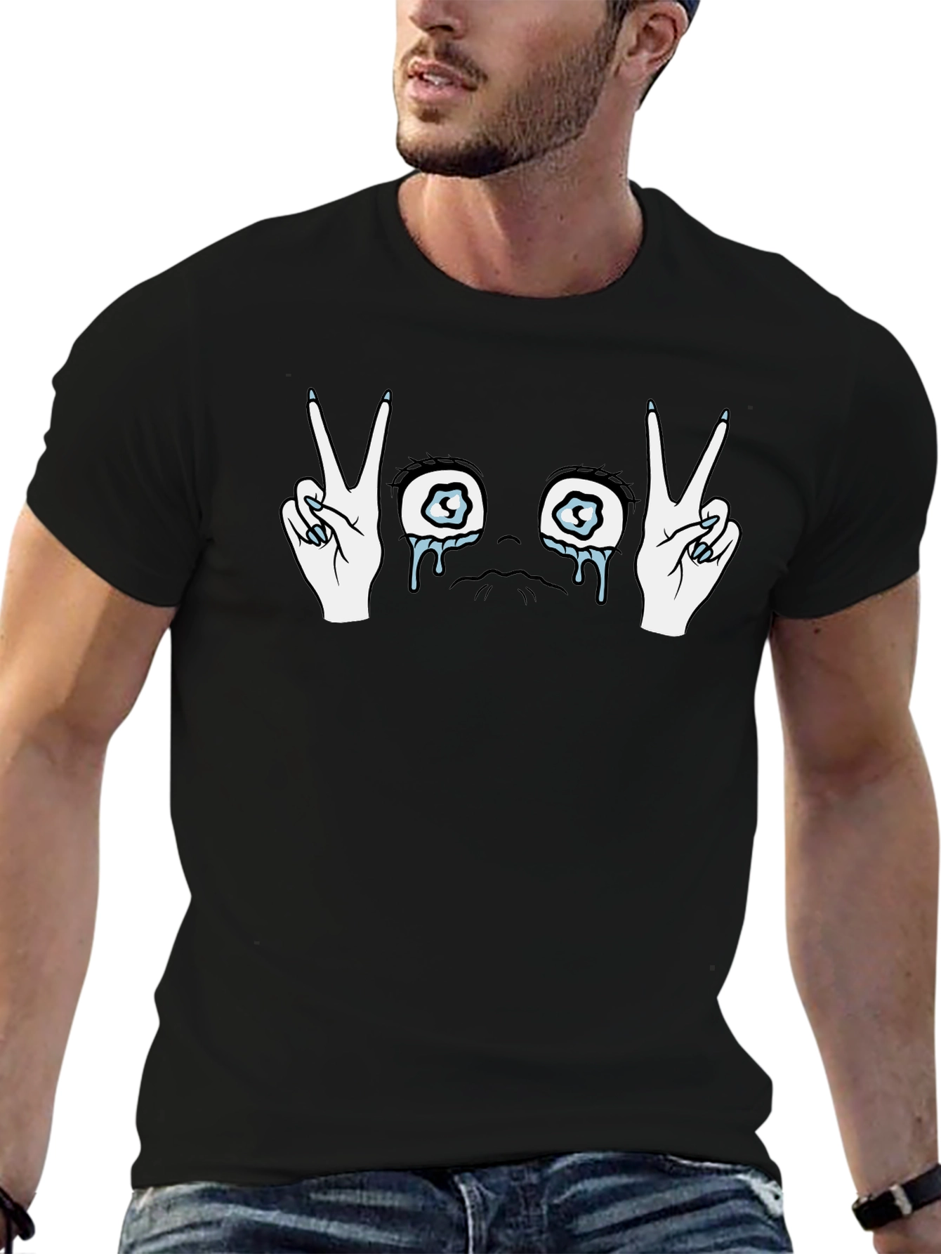 Crying Eyes Peace Sign Graphic T-Shirt