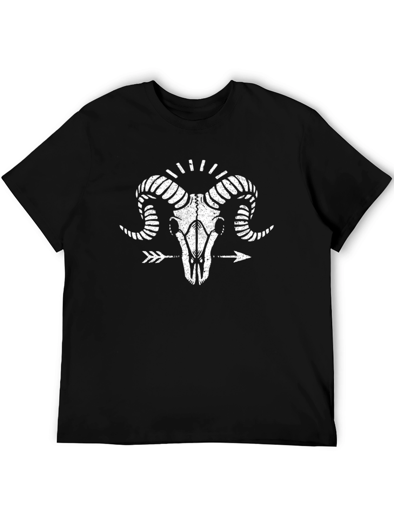 Ram Skull Graphic Tee - Black Cotton Casual T-Shirt