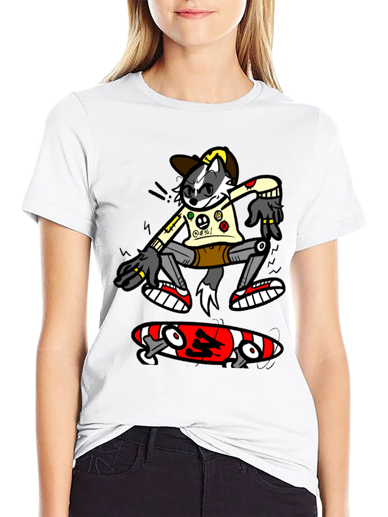 Cool Cartoon Skater Graphic Tee - Black Cotton T-Shirt