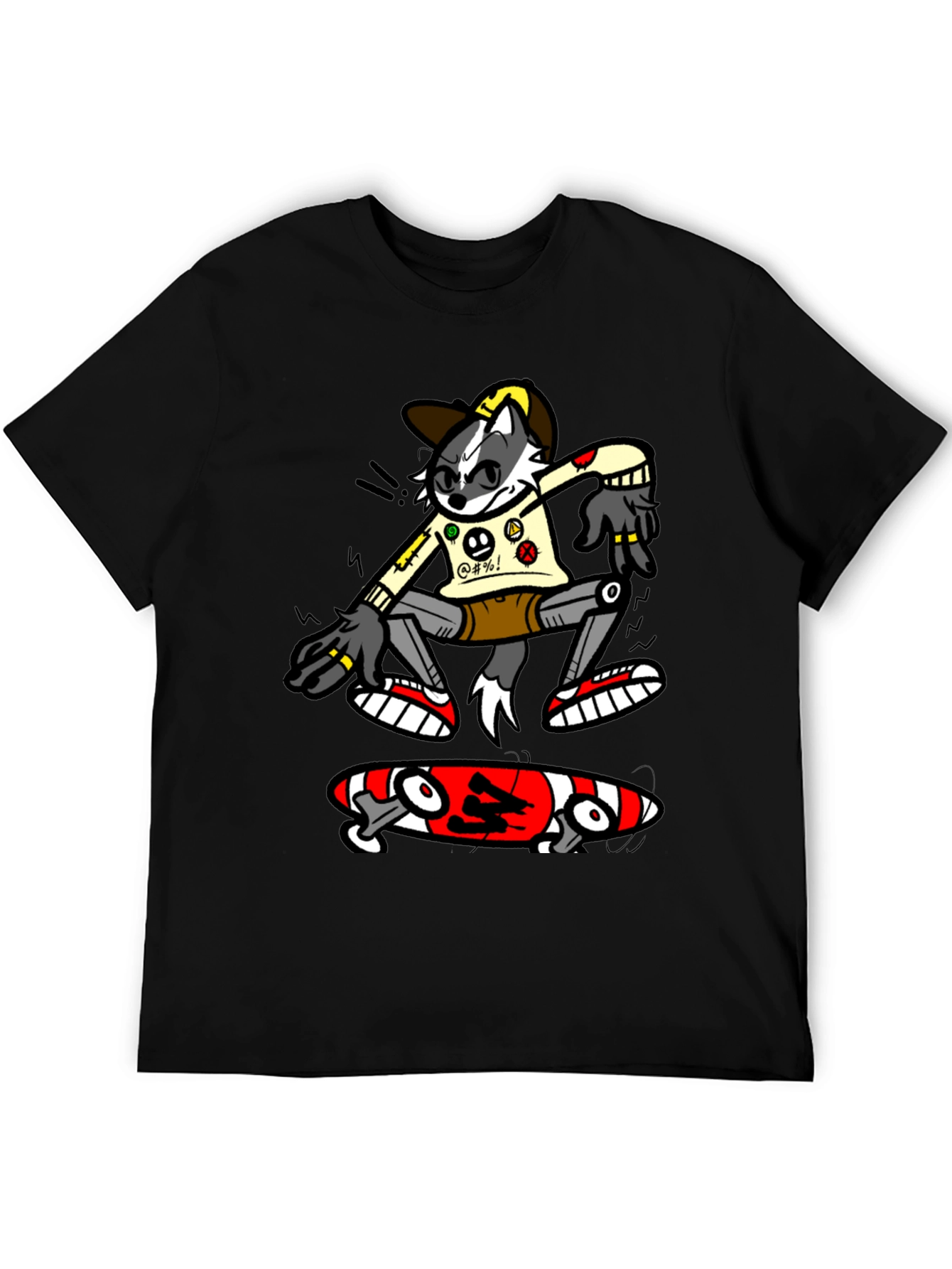 Cool Cartoon Skater Graphic Tee - Black Cotton T-Shirt