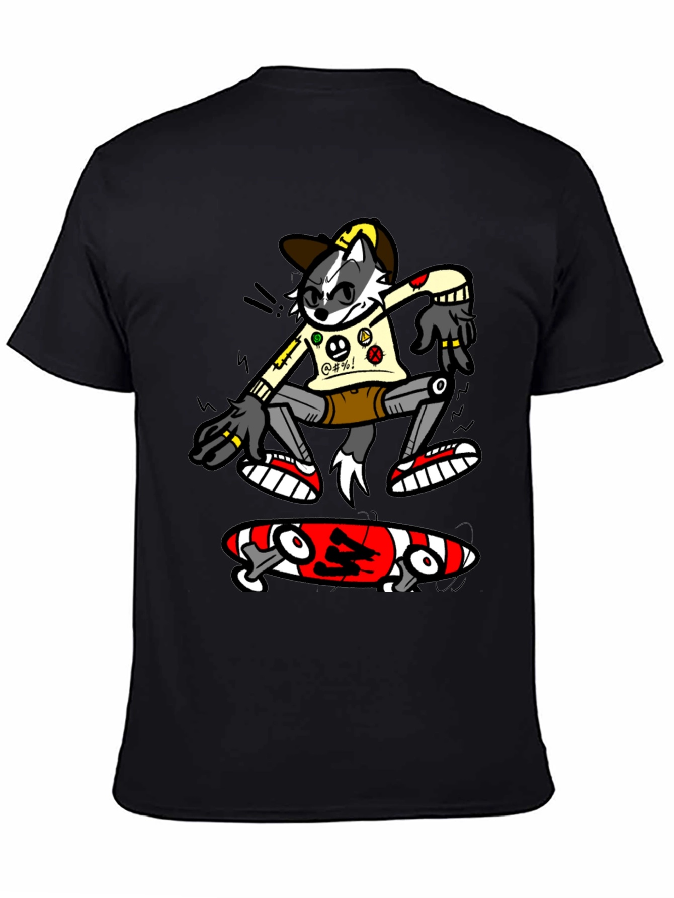 Cool Cartoon Skater Graphic Tee - Black Cotton T-Shirt