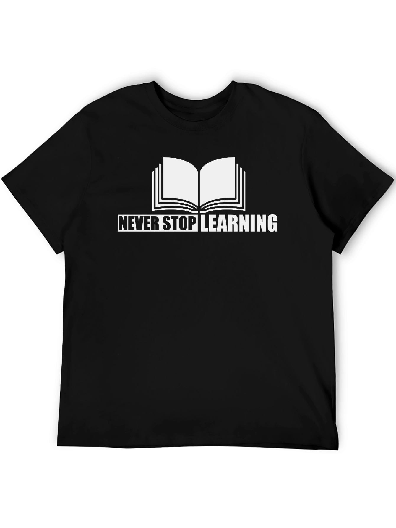 Never Stop Learning T-Shirt Book Graphic Black