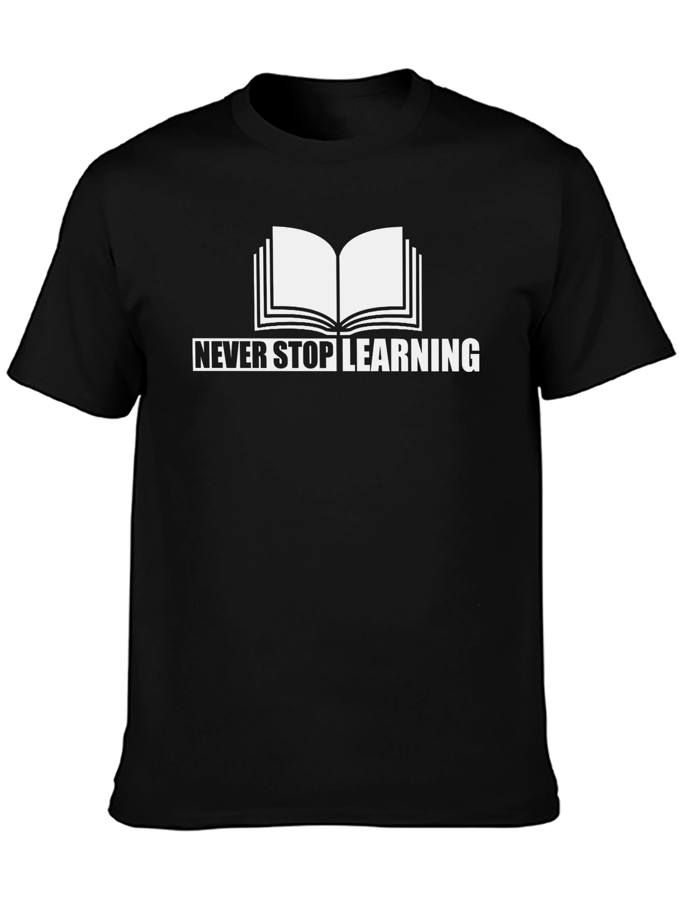 Never Stop Learning T-Shirt Book Graphic Black