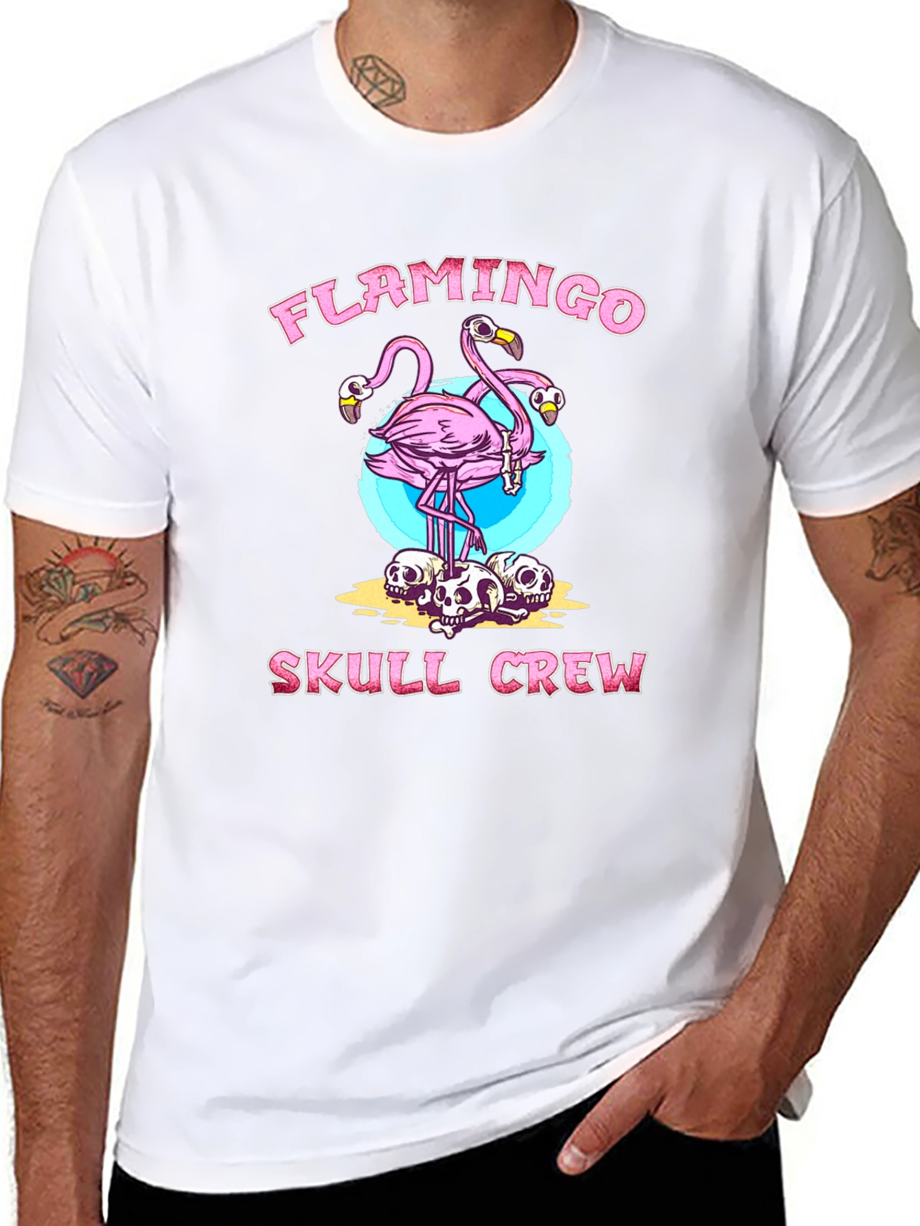 Flamingo Skull Crew Graphic T-Shirt