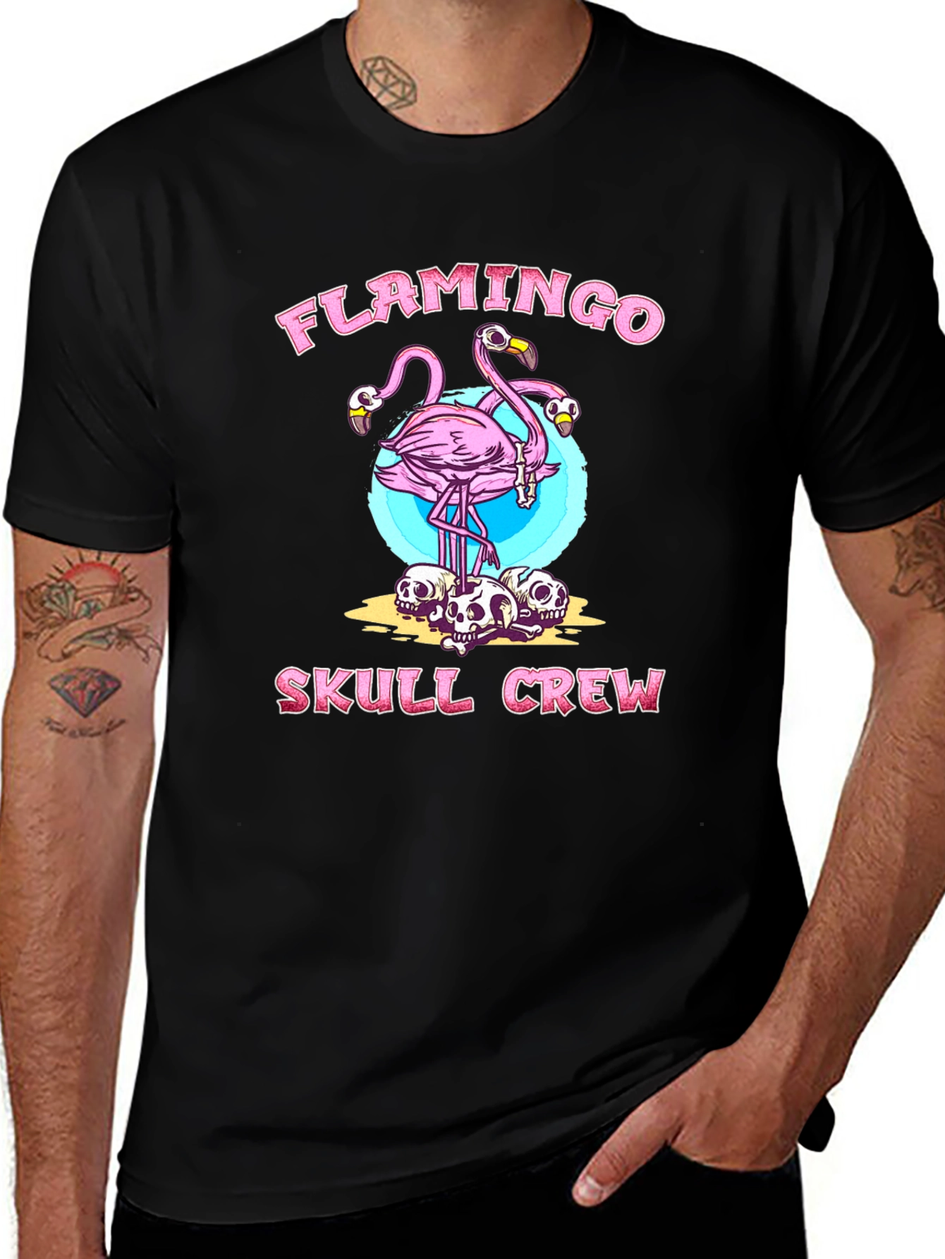 Flamingo Skull Crew Graphic T-Shirt