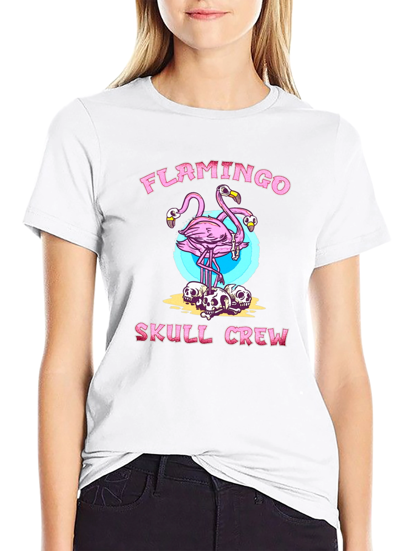 Flamingo Skull Crew Graphic T-Shirt
