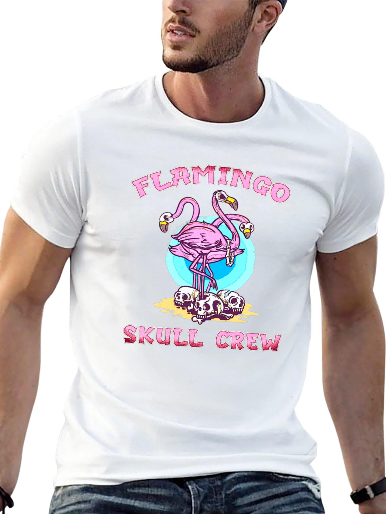Flamingo Skull Crew Graphic T-Shirt