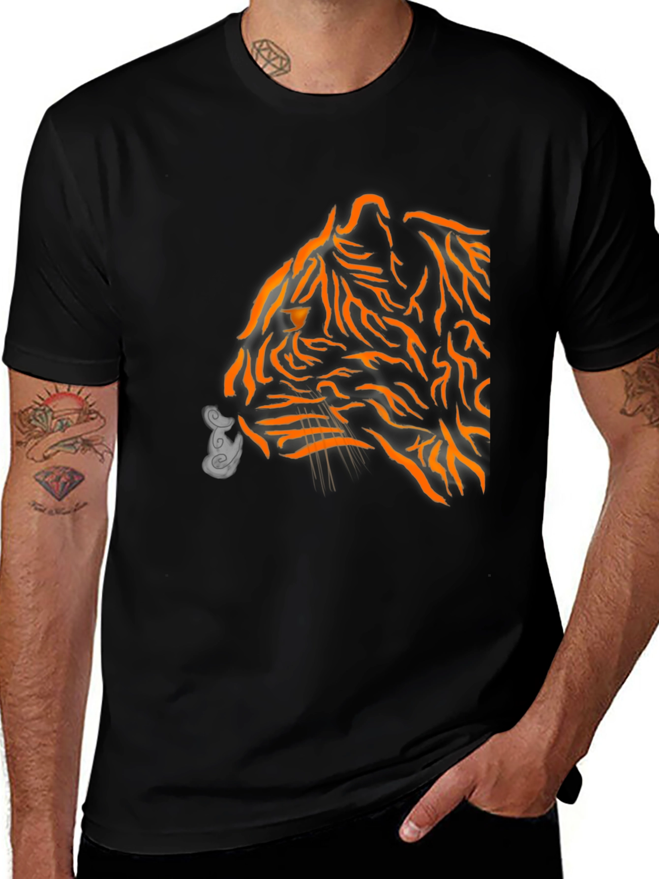 Mens Black Tiger Graphic Tee