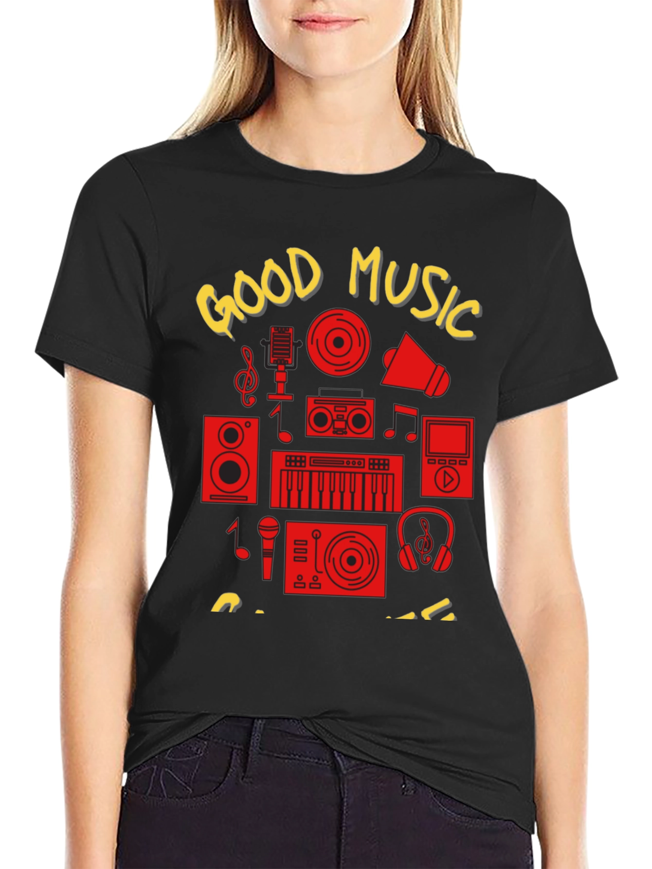 Good Music Graphic Print Black T-Shirt