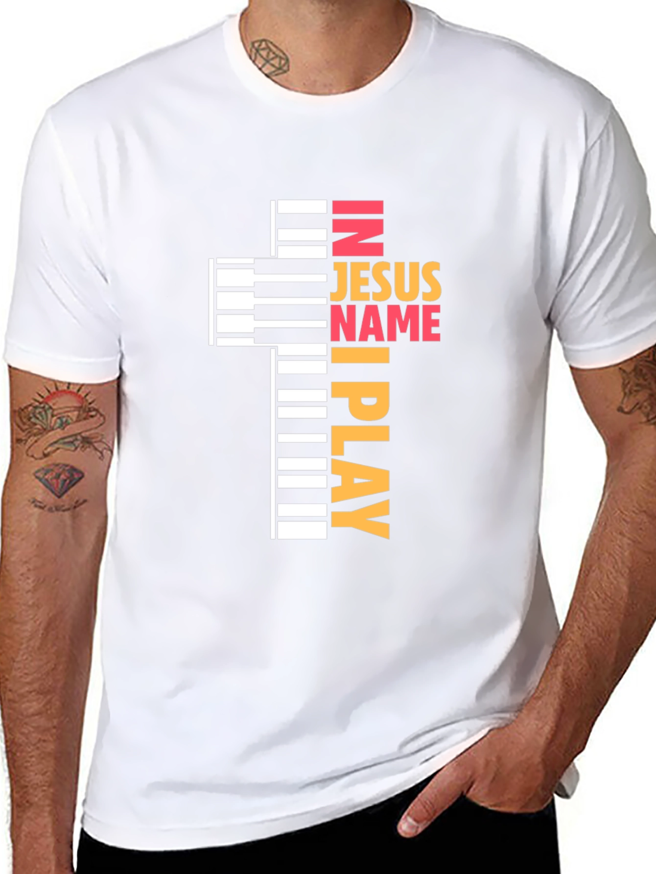 In Jesus Name I Play - Piano Cross T-Shirt