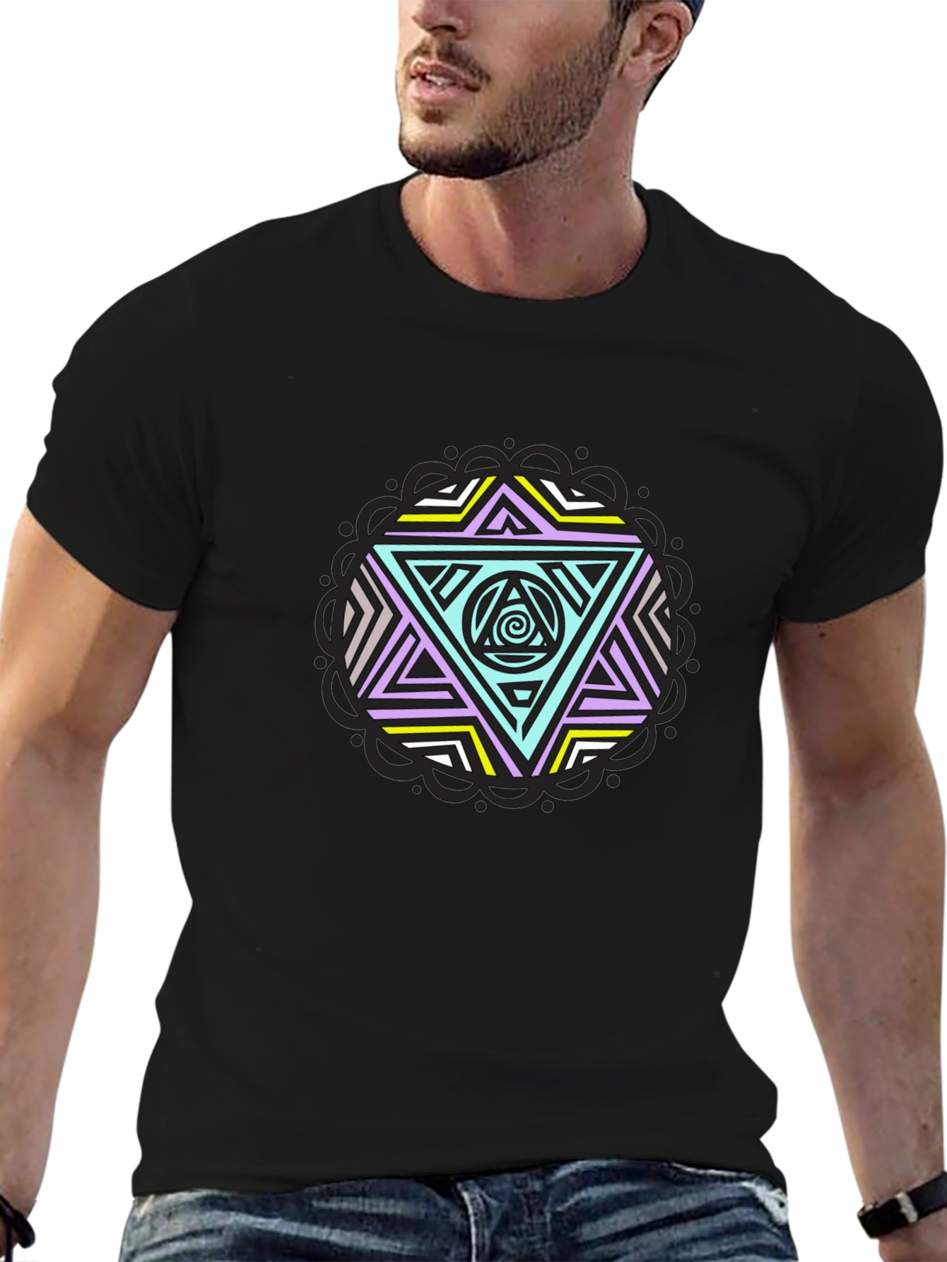 Geometric Triangle Graphic Tee - Black